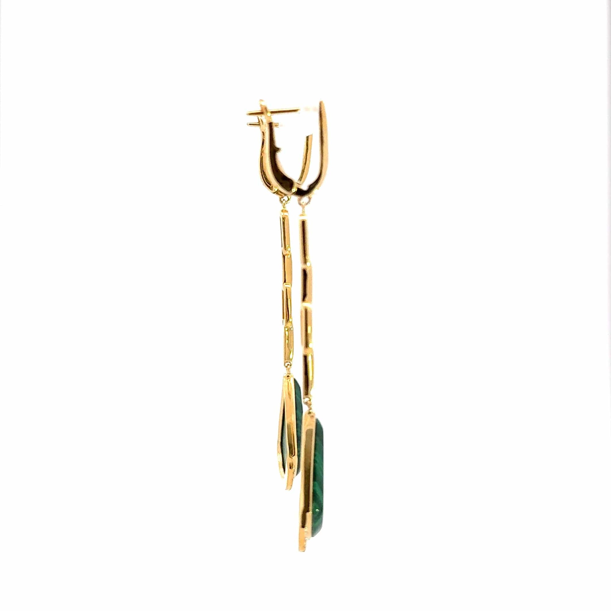 Baikalla Jewelry Gold Gemstone Earrings Baikalla 18K Yellow Gold Malachite and Diamond Dangle Earrings