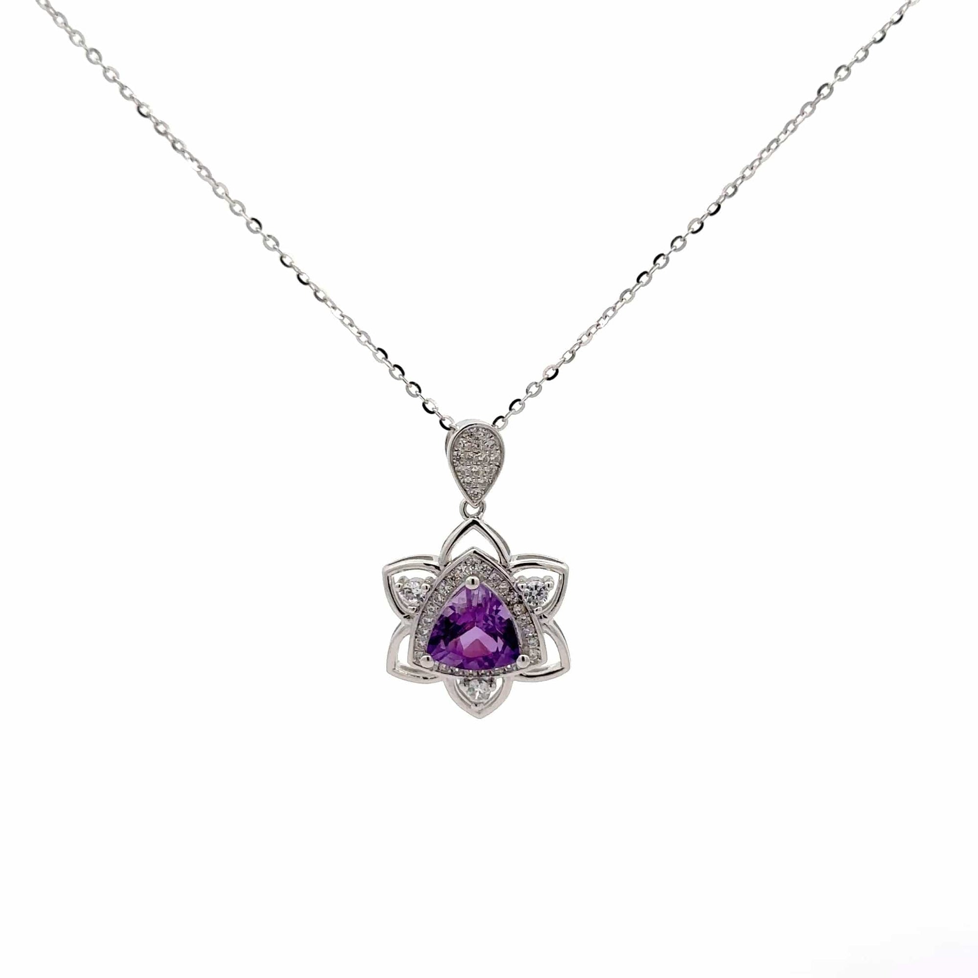 Baikalla Jewelry Silver Citrine Necklace Amethyst Baikalla Flower Sterling Silver Natural Crown Amethyst Necklace With CZ