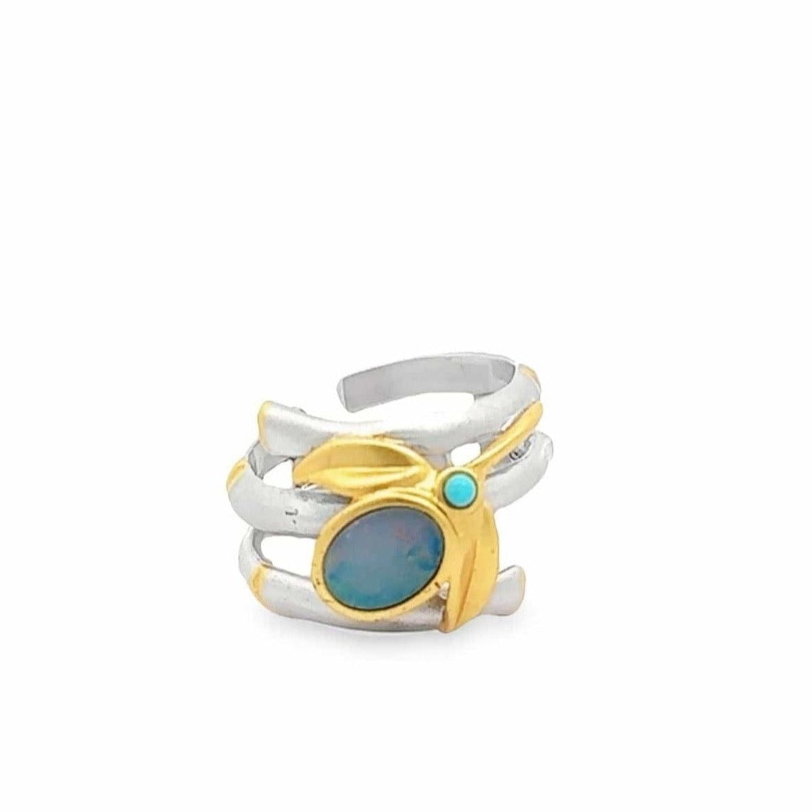 Baikalla Jewelry Jade Ring Baikalla Antique Natural Opal Sterling Silver Gold Plated Two Tone Ring