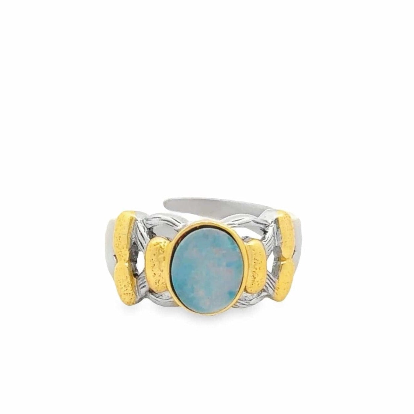 Baikalla Jewelry Jade Ring Baikalla Antique Natural Opal Sterling Silver Gold Plated Two Tone Ring