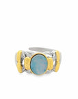 Baikalla Jewelry Jade Ring Baikalla Antique Natural Opal Sterling Silver Gold Plated Two Tone Ring