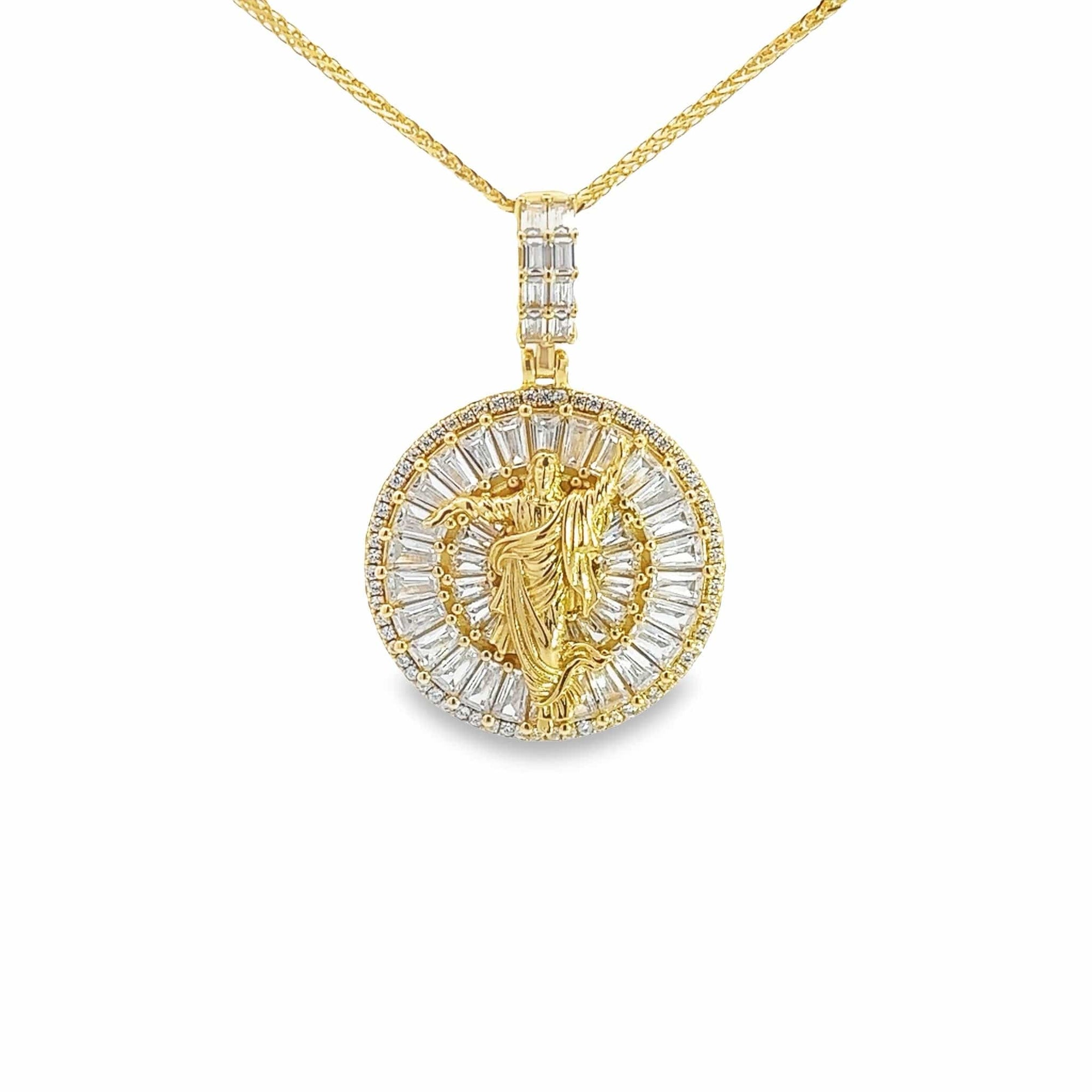 Baikalla Jewelry 14K Pure Yellow Gold Pendant Pendant Only Sterling Silver Gold Plated Jesus Moissanite Charm Necklace