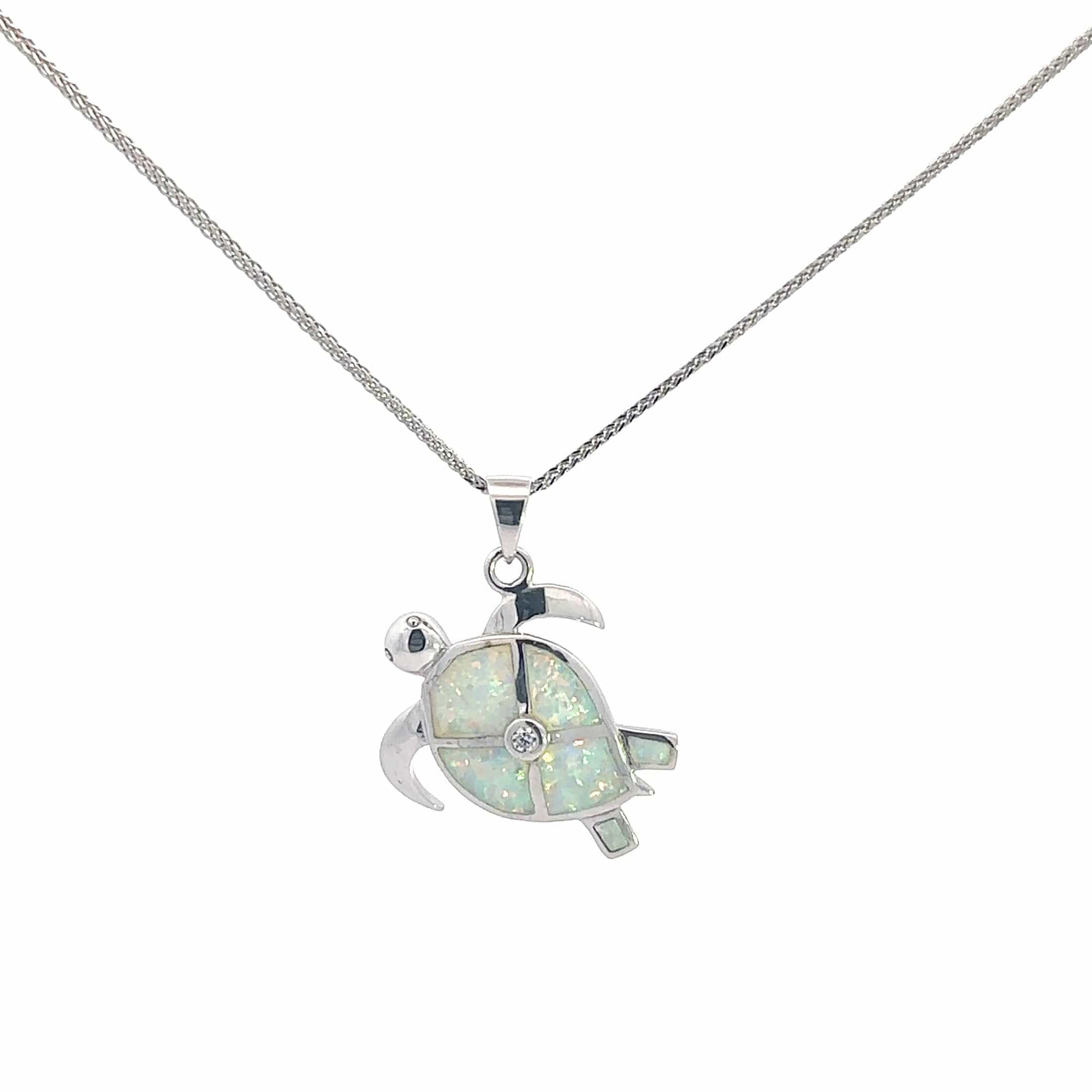 Baikalla Jewelry Gemstone Pendant Necklace Baikalla Sterling Silver Lab-Made Opal Turtle Bezel Pendant Necklace