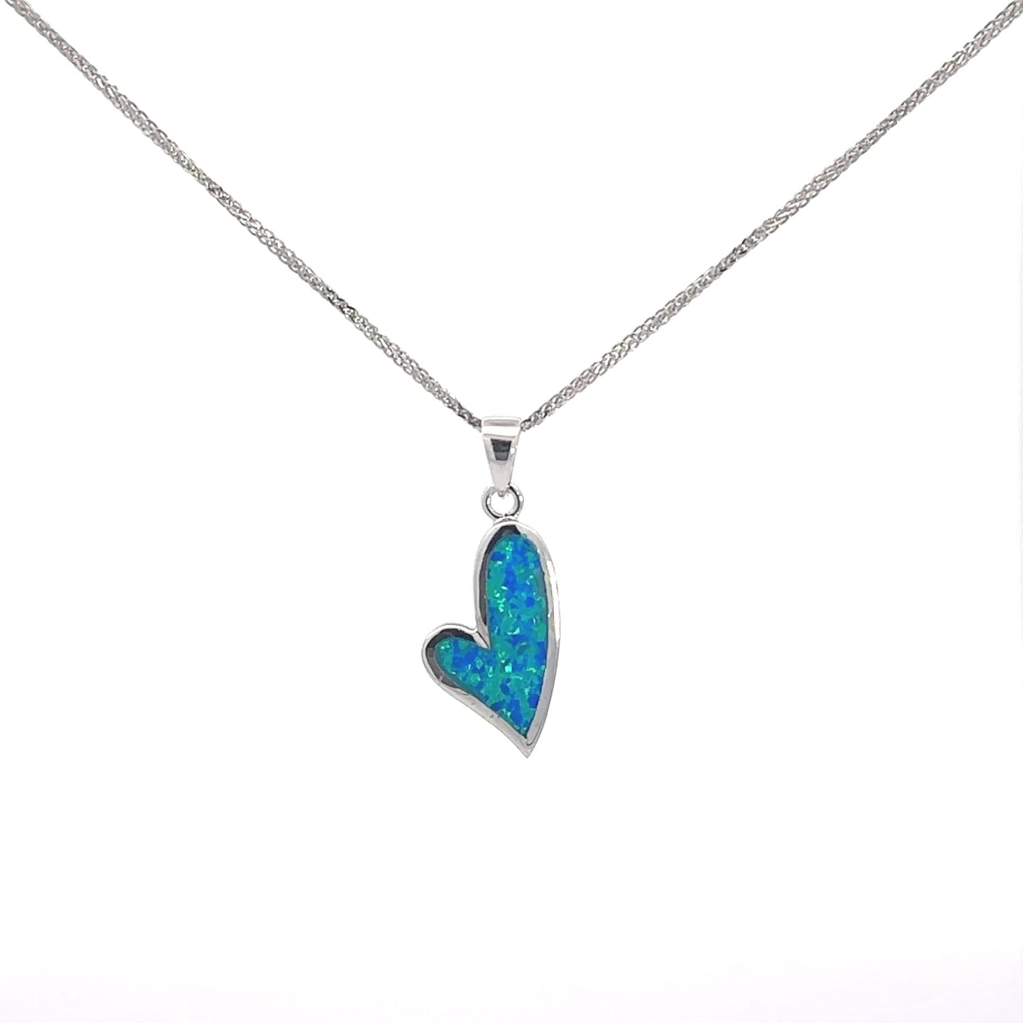 Baikalla Jewelry Gemstone Pendant Necklace Copy of Baikalla Sterling Silver Lab-Made Opal Heart Bezel Pendant Necklace