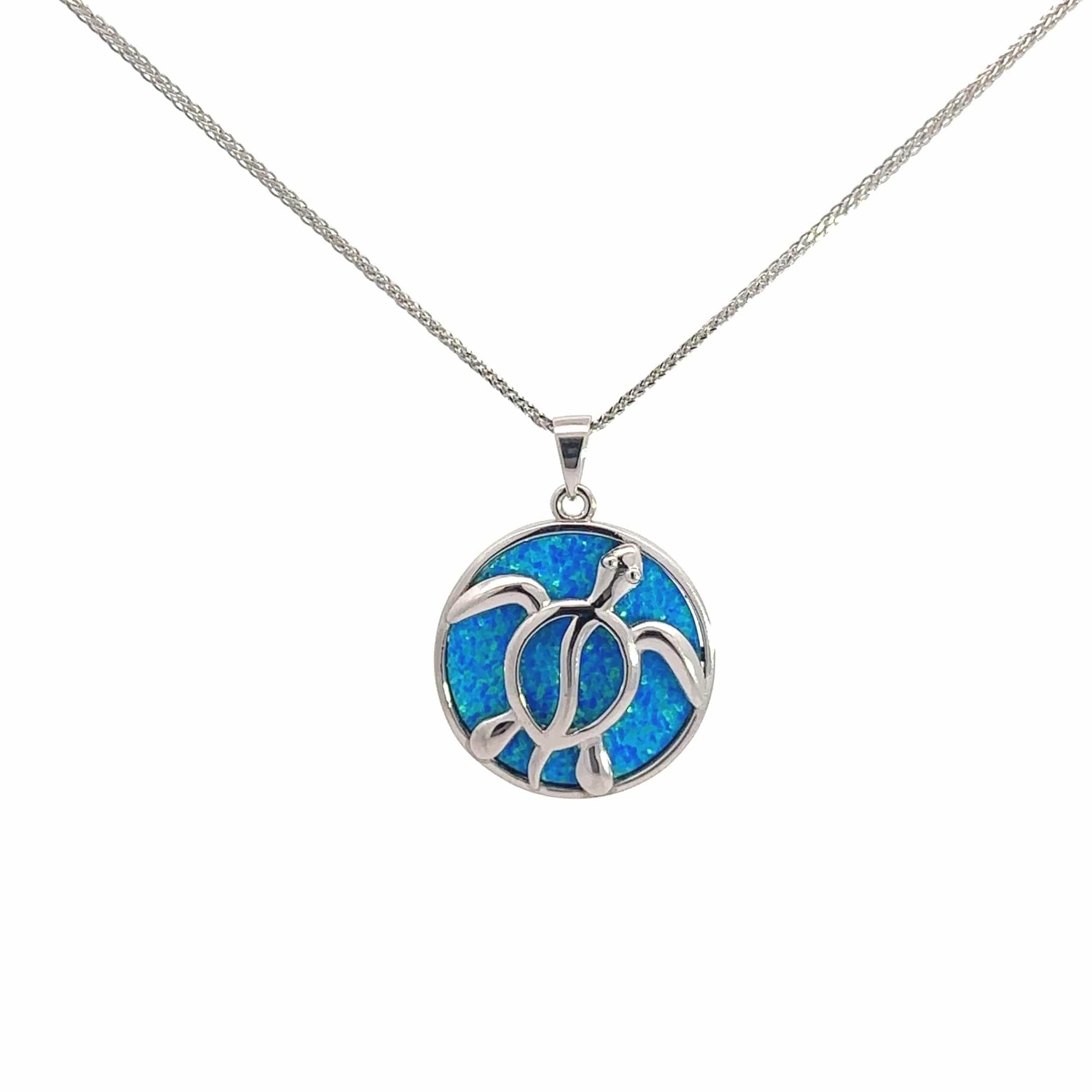 Baikalla Jewelry Gemstone Pendant Necklace Copy of Baikalla Sterling Silver Lab-Made Opal Turtle Bezel Pendant Necklace