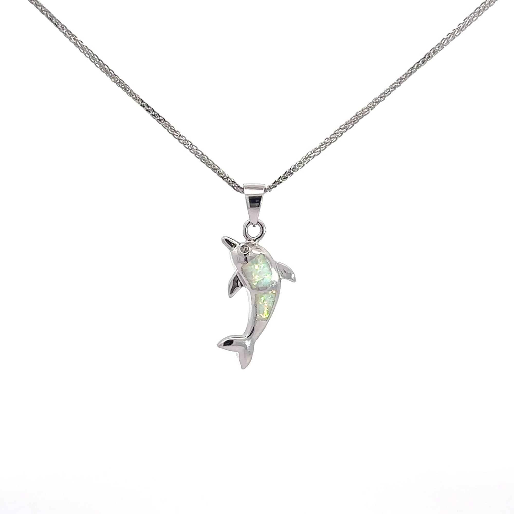 Baikalla Jewelry Gemstone Pendant Necklace Baikalla Sterling Silver Lab-Made Opal Dolphin Pendant Necklace