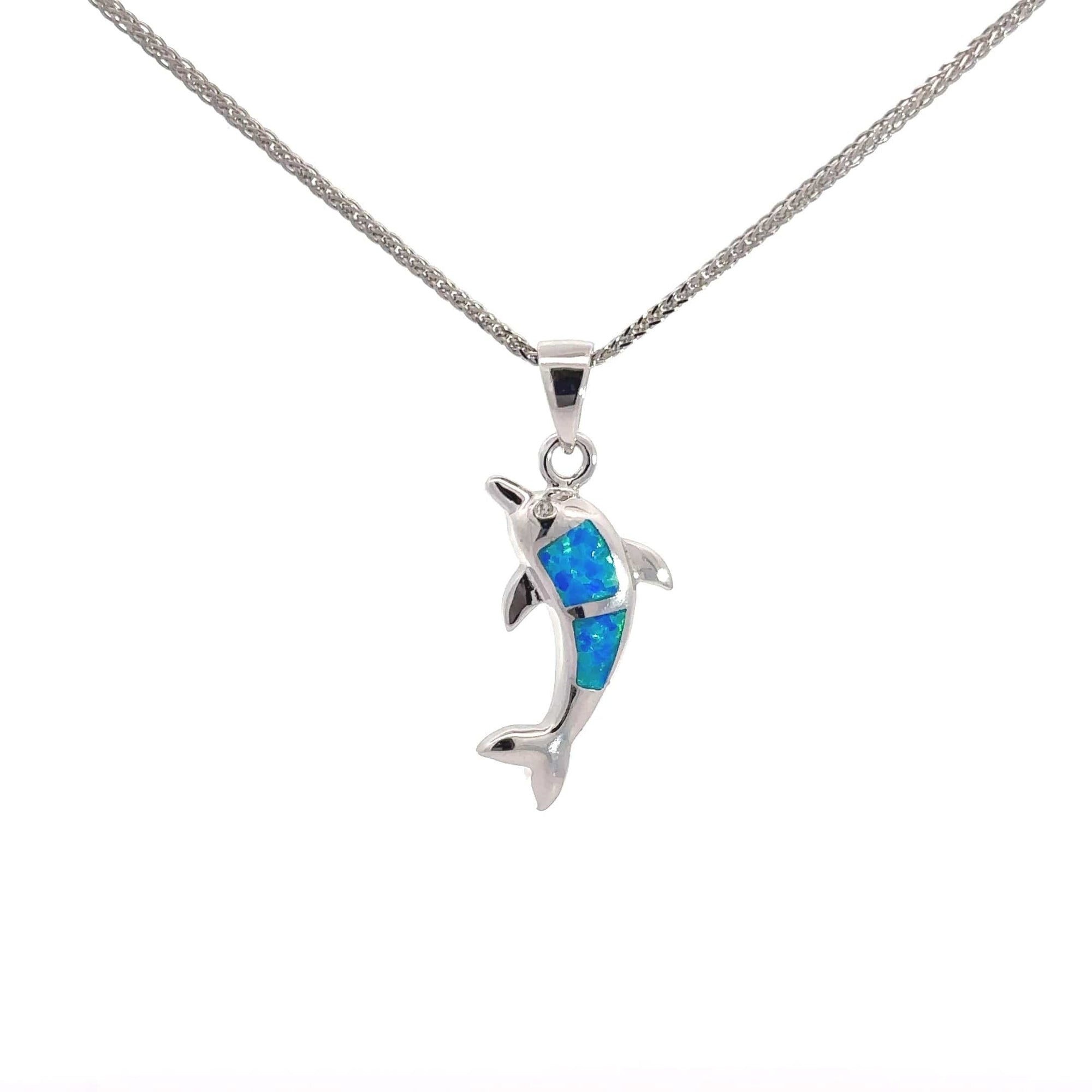 Baikalla Jewelry Gemstone Pendant Necklace Baikalla Sterling Silver Lab-Made Opal Dolphin Pendant Necklace