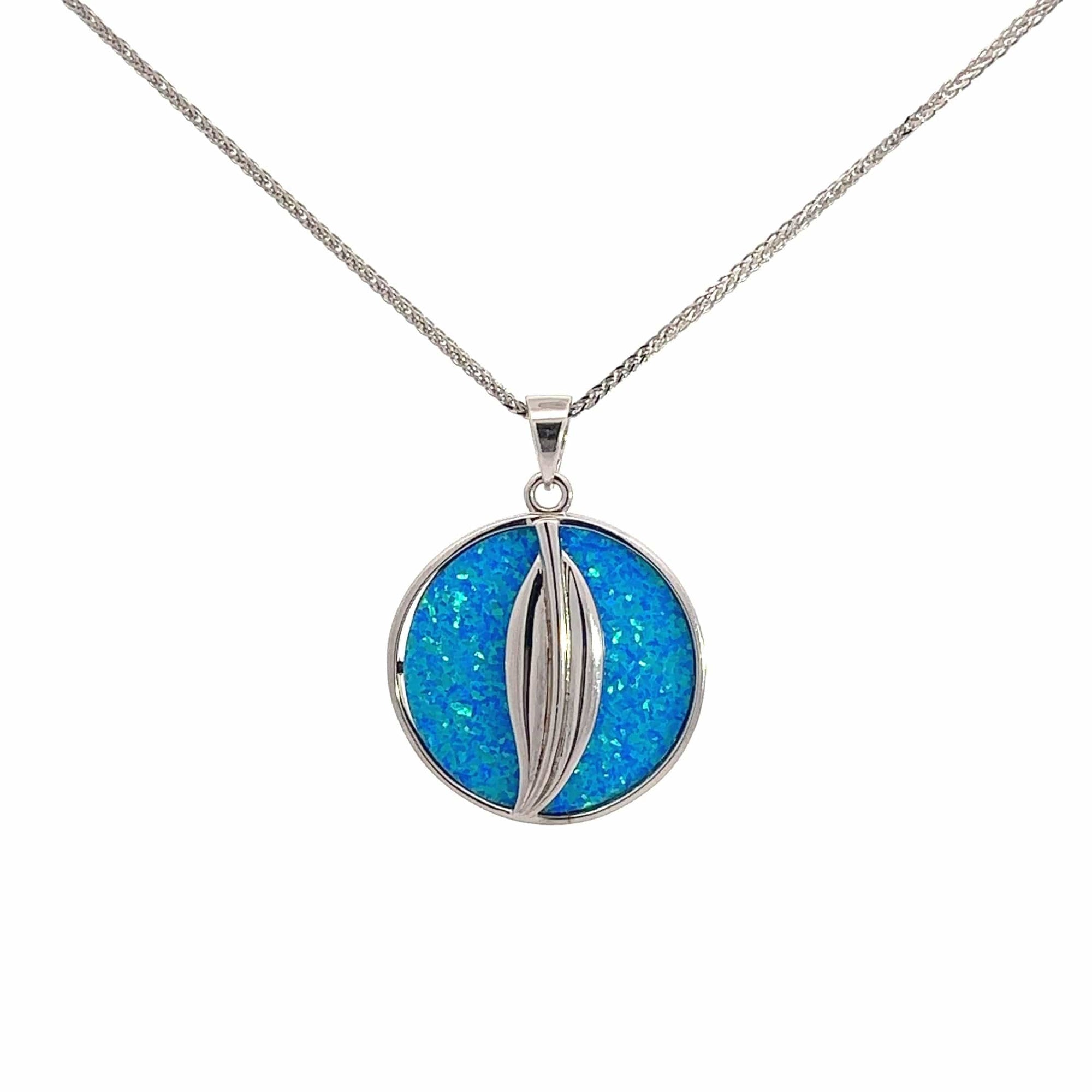 Baikalla Jewelry Gemstone Pendant Necklace Baikalla Sterling Silver Lab-Made Opal Leaf Pendant Necklace