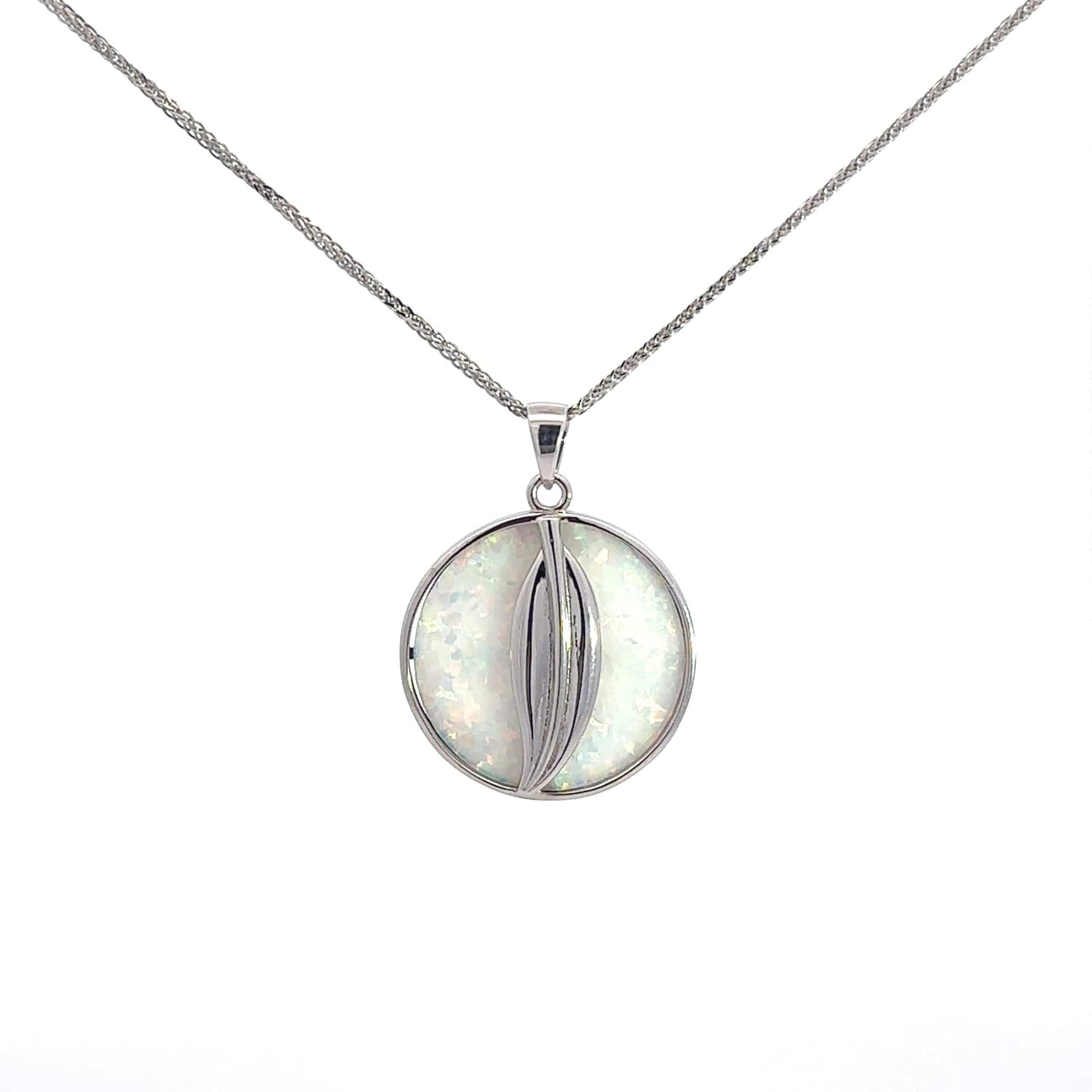 Baikalla Jewelry Gemstone Pendant Necklace Baikalla Sterling Silver Lab-Made Opal Leaf Pendant Necklace