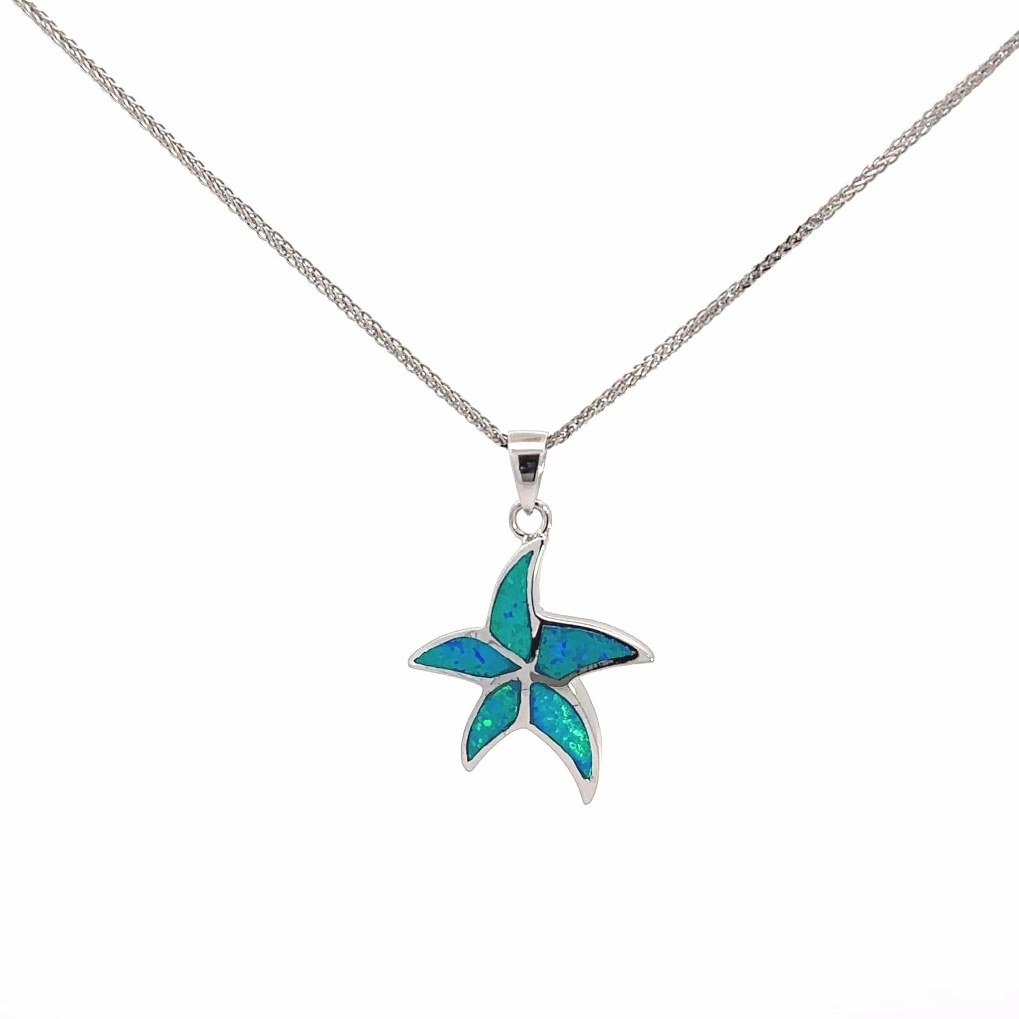 Baikalla Jewelry Gemstone Pendant Necklace Baikalla Sterling Silver Lab-Made Blue Opal Starfish Bezel Pendant Necklace