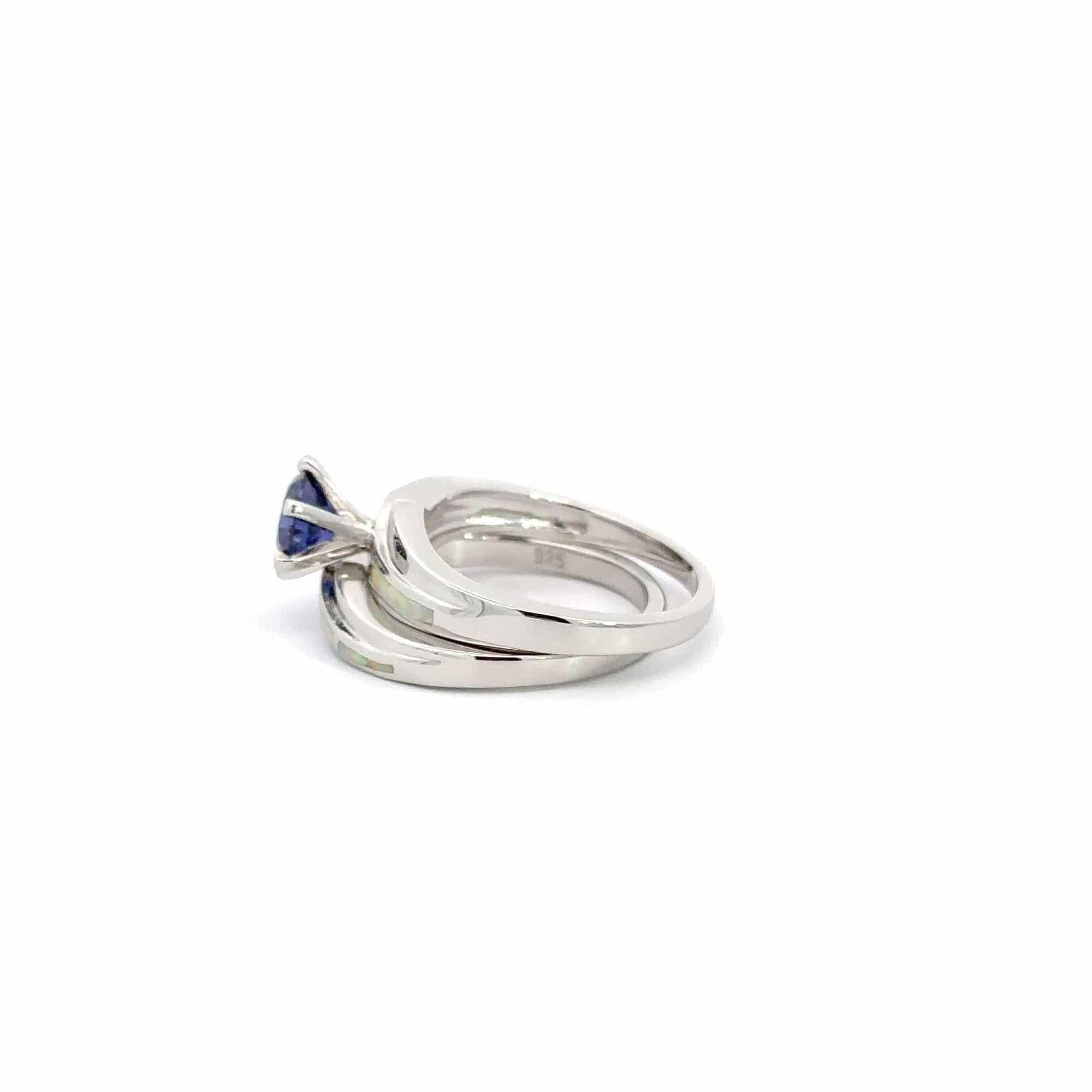 Baikalla Jewelry Sterling Silver Opal Ring Baikalla™ Sterling Silver Lab Created Opal Promise Ring with Tanzanite