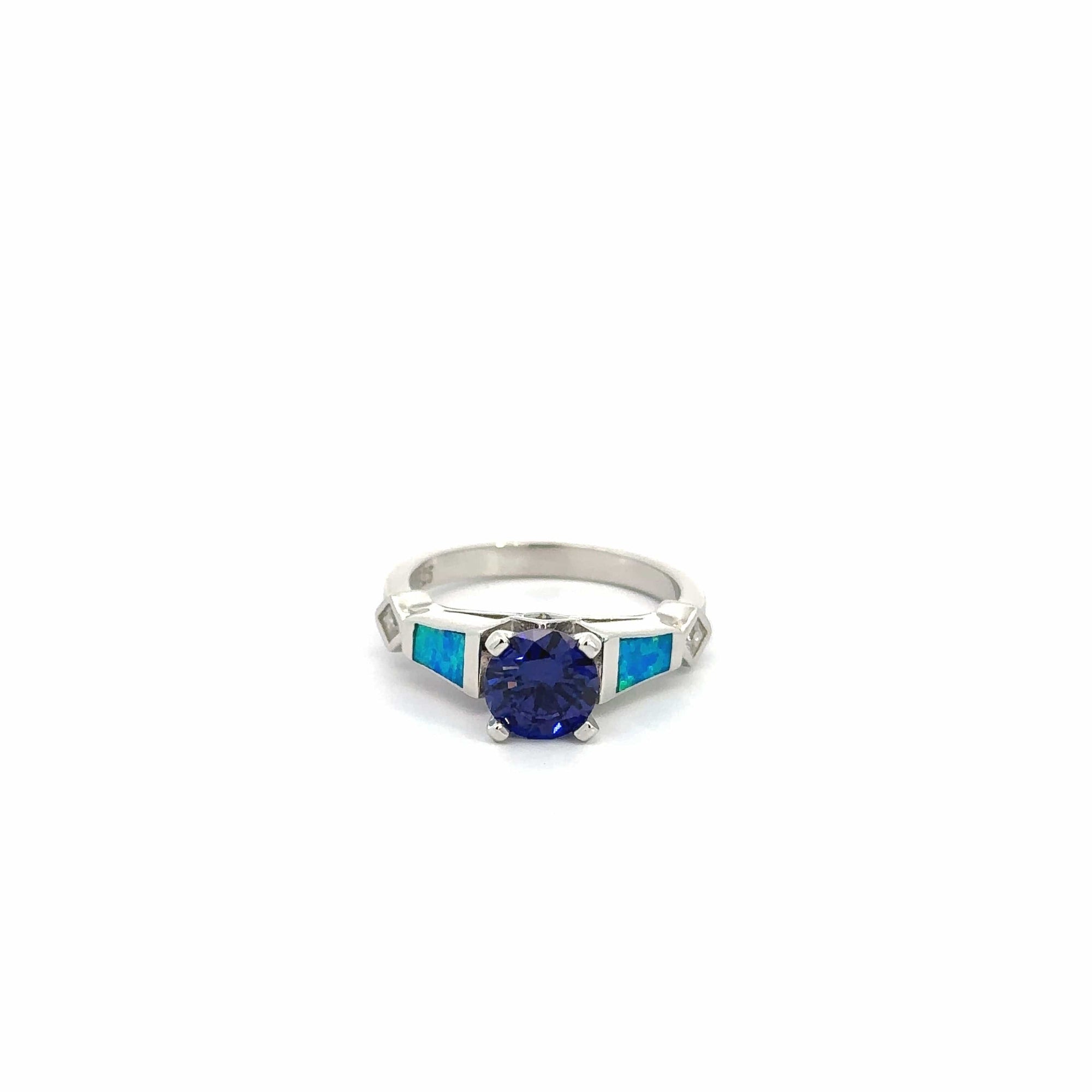 Baikalla Jewelry Sterling Silver Opal Ring Baikalla™ Sterling Silver Lab Created Opal Promise Ring with Tanzanite