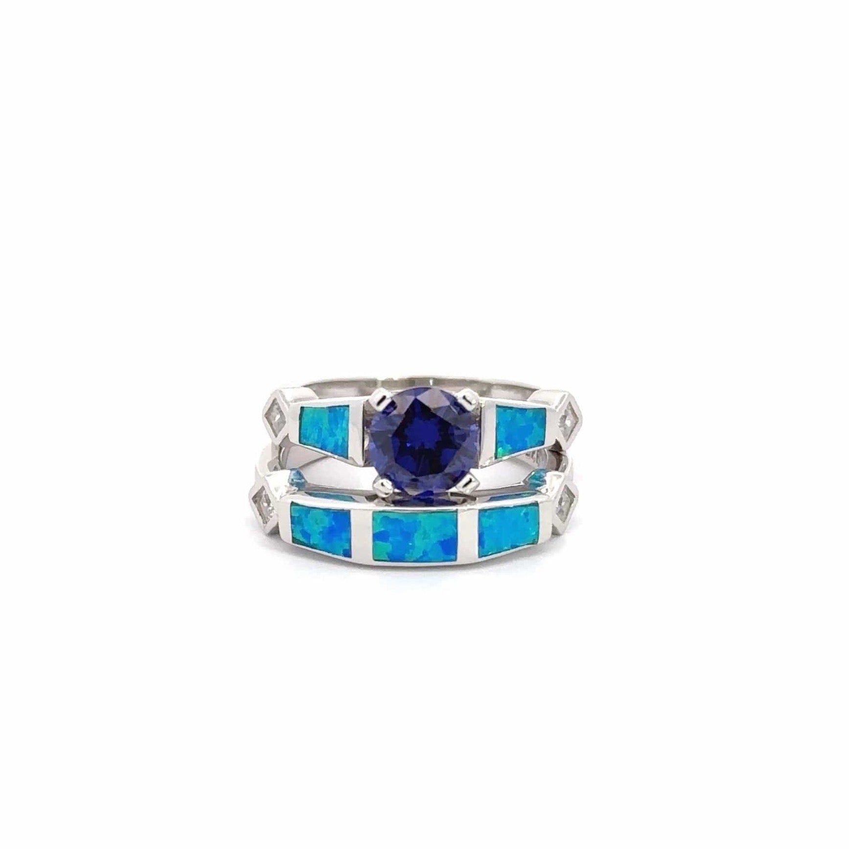 Baikalla Jewelry Sterling Silver Opal Ring Baikalla™ Sterling Silver Lab Created Opal Promise Ring with Tanzanite