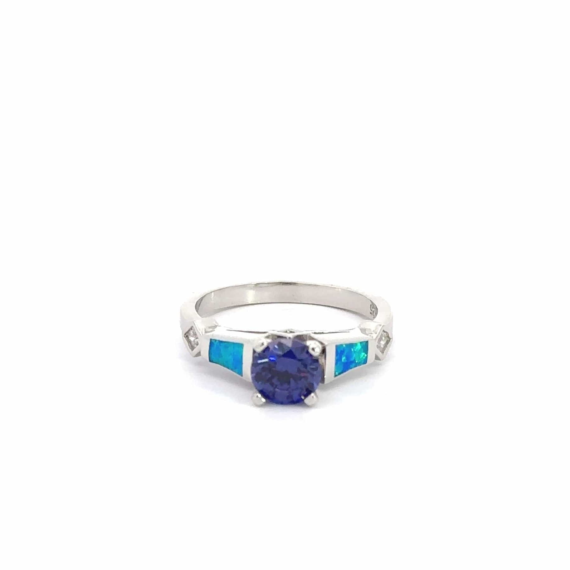 Baikalla Jewelry Sterling Silver Opal Ring Baikalla™ Sterling Silver Lab Created Opal Promise Ring with Tanzanite