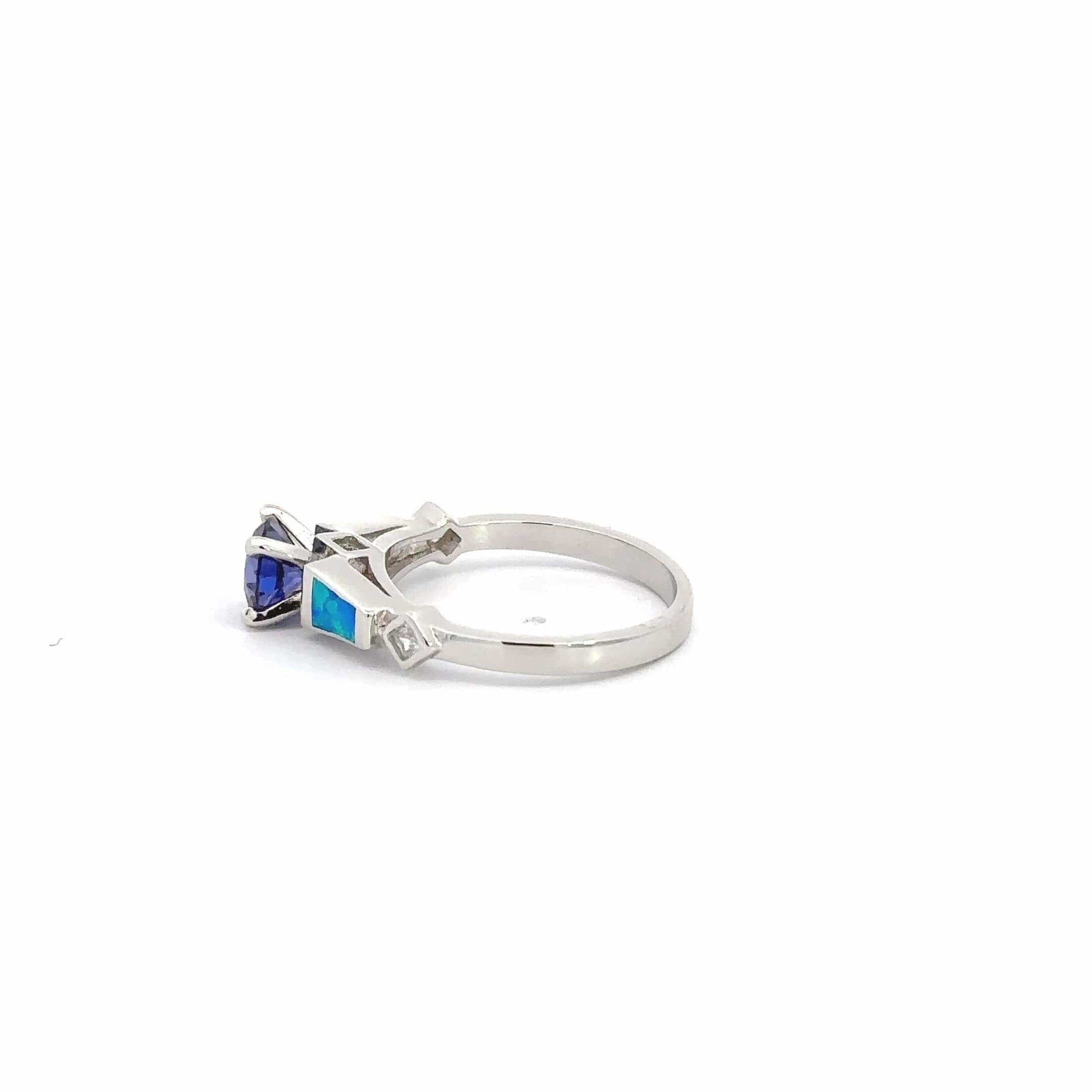 Baikalla Jewelry Sterling Silver Opal Ring Baikalla™ Sterling Silver Lab Created Opal Promise Ring with Tanzanite