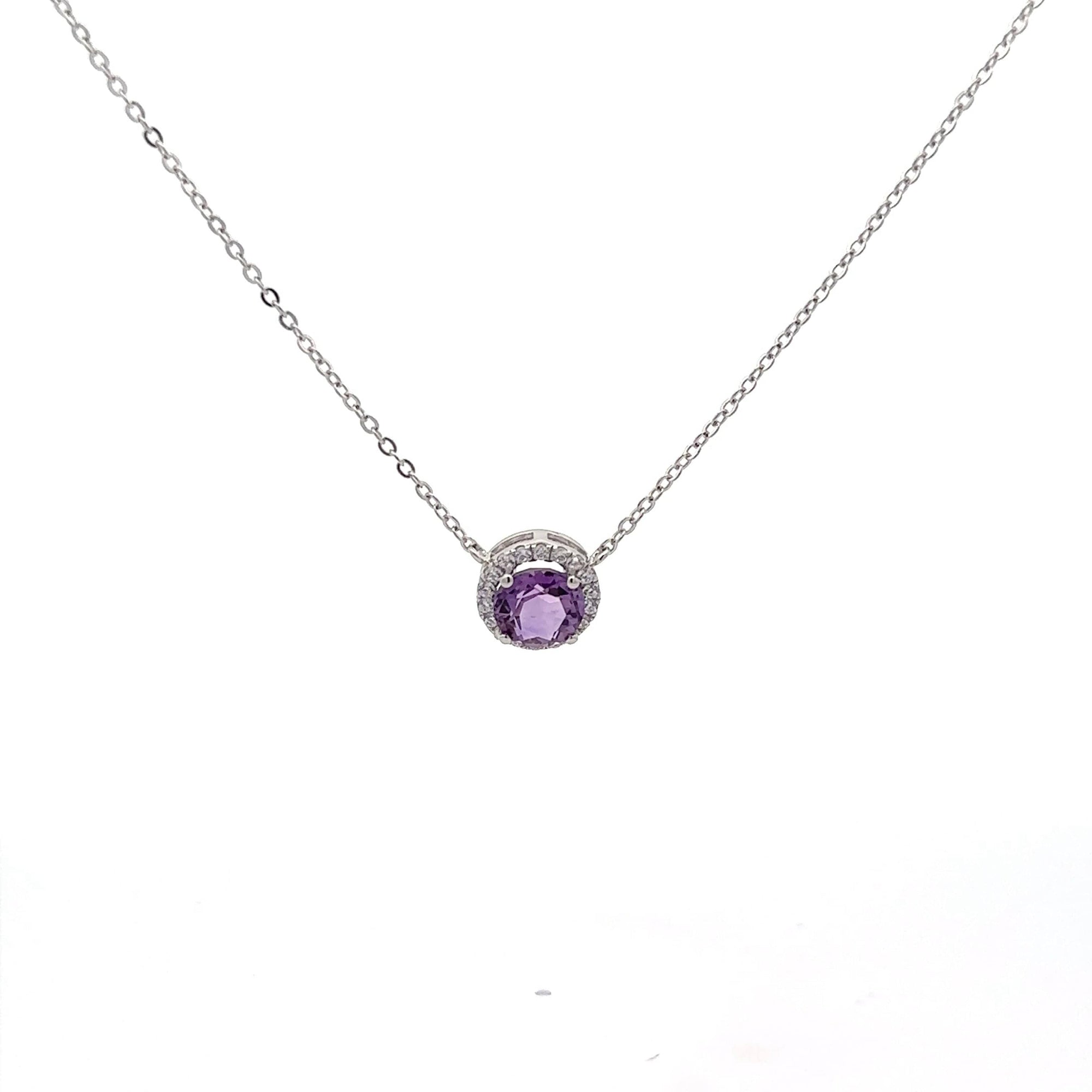 Baikalla Jewelry Silver Amethyst Necklace Amethyst Baikalla™ Classic Sterling Silver Natural Amethyst Garnet Topaz Necklace With CZ