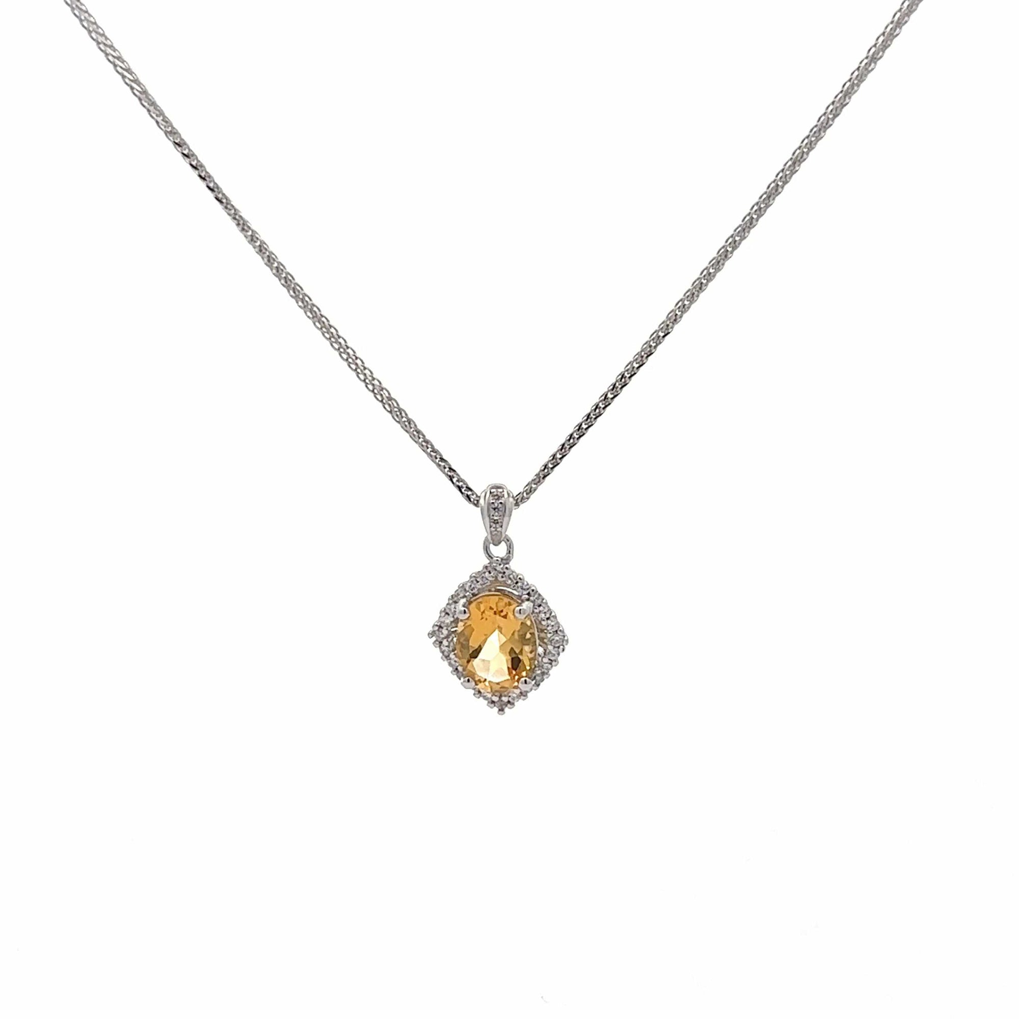 Baikalla Jewelry Silver Amethyst Necklace Baikalla™ Classic Oval Sterling Silver Natural Amethyst Citrine Garnet Topaz Necklace With CZ