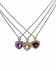 Baikalla Jewelry Silver Amethyst Necklace Baikalla™ Classic Heart Sterling Silver Natural Amethyst Citrine Garnet Necklace With CZ