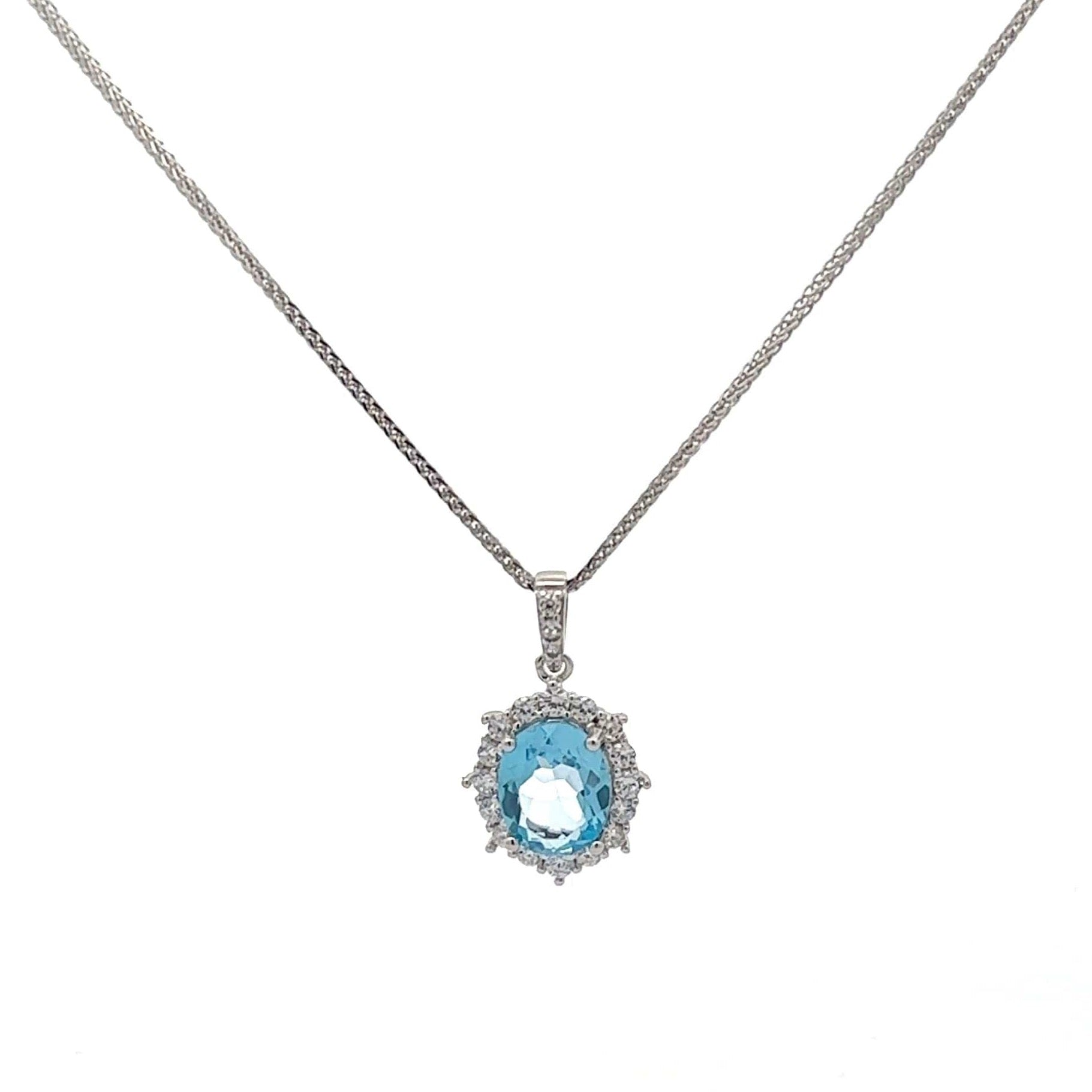 Baikalla Jewelry Silver Topaz Necklace Sterling Silver Natural Topaz Large Pendant Necklace With CZ