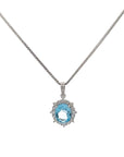 Baikalla Jewelry Silver Topaz Necklace Sterling Silver Natural Topaz Large Pendant Necklace With CZ