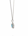 Baikalla Jewelry Silver Topaz Necklace Sterling Silver Natural Topaz Large Pendant Necklace With CZ