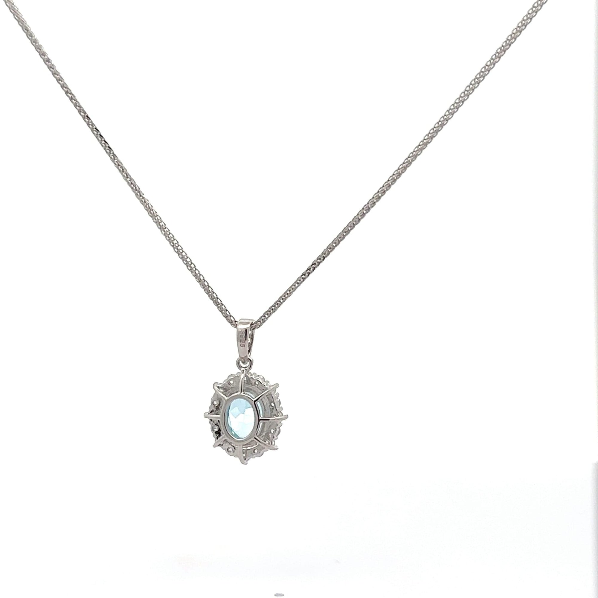 Baikalla Jewelry Silver Topaz Necklace Sterling Silver Natural Topaz Large Pendant Necklace With CZ