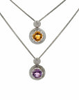 Baikalla Jewelry Silver Amethyst Necklace Baikalla™ Classic Sterling Silver Natural Amethyst Citrine Necklace With CZ