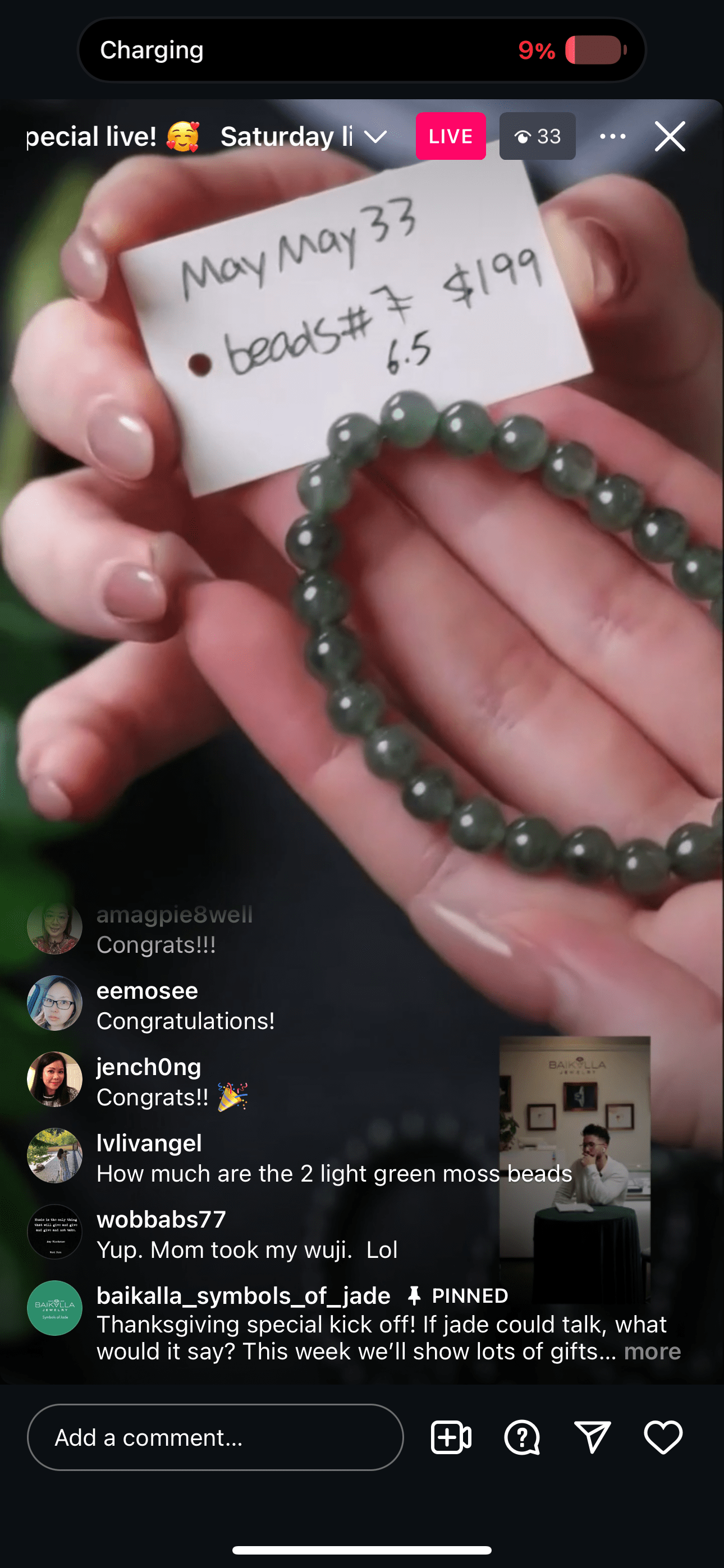 Baikalla IG Live "Natural Burmese Jadeite Jade Beaded Bracelet 7in " (Live Pick) (11/23/24)