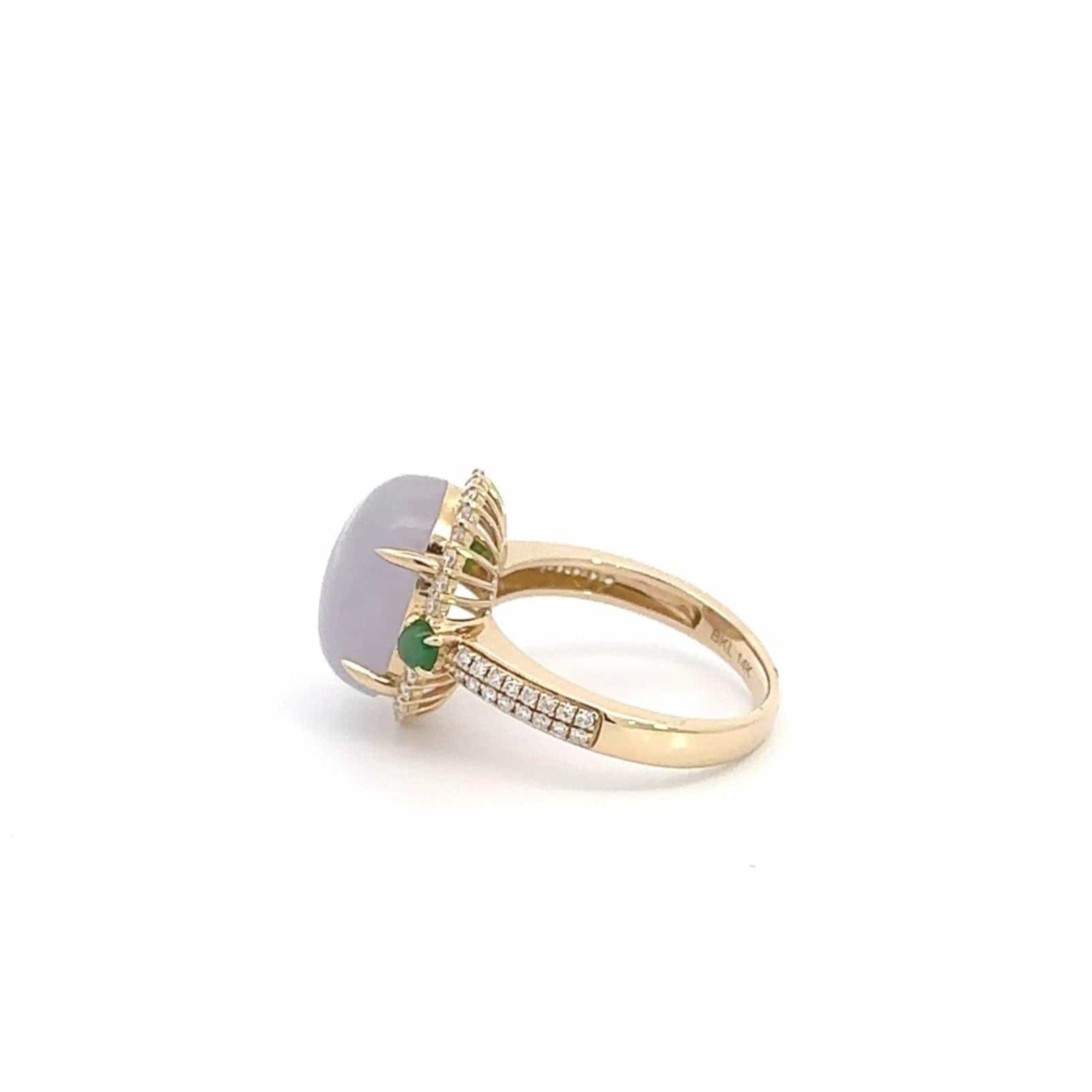 Baikalla Jewelry Jadeite Engagement Ring 14k Yellow Gold Natural Lavender Oval Jadeite Jade Engagement Ring With Diamonds