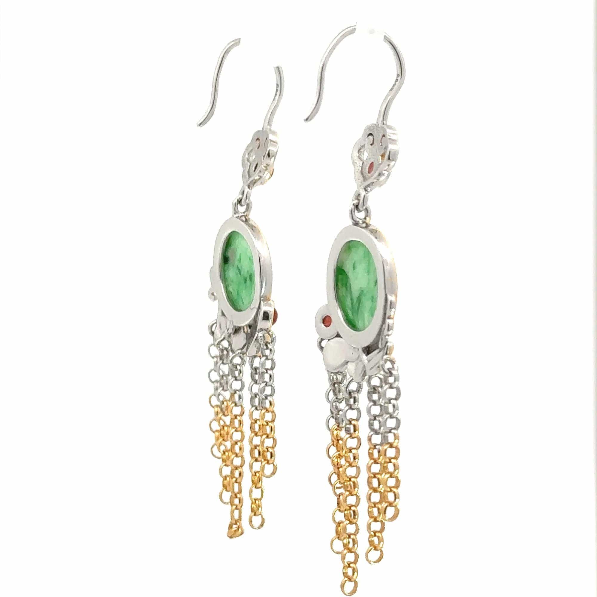 Baikalla Jewelry Jade Earrings Baikalla Antique Natural Jadeite Jade Sterling Silver Gold Plated Two Tone Dangle Earrings