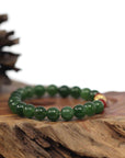 Baikalla Jewelry jade beads bracelet Baikalla Natural Green Nephrite Jade Round Beads Bracelet 24K Pure Yellow Gold Buddha Symbol Charm ( 8 mm )