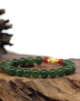 Baikalla Jewelry jade beads bracelet Baikalla Natural Green Nephrite Jade Round Beads Bracelet 24K Pure Yellow Gold Buddha Symbol Charm ( 8 mm )