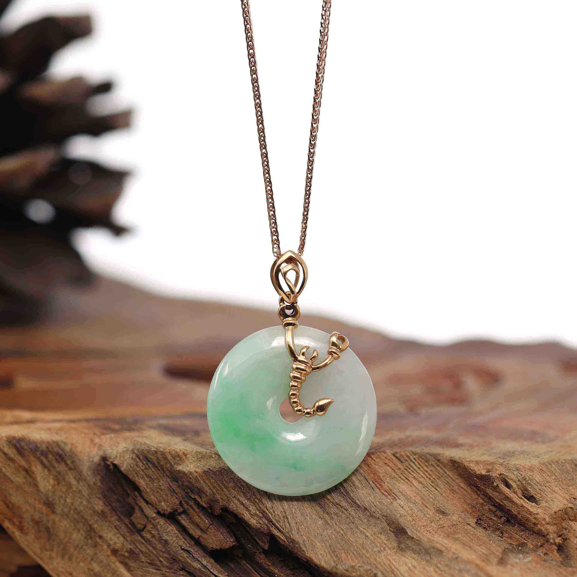 Baikalla Jewelry Gold Jadeite Pendant Pendant Only 18k Rose Gold Genuine Burmese Jadeite Constellation (Scorpio) Necklace Pendant