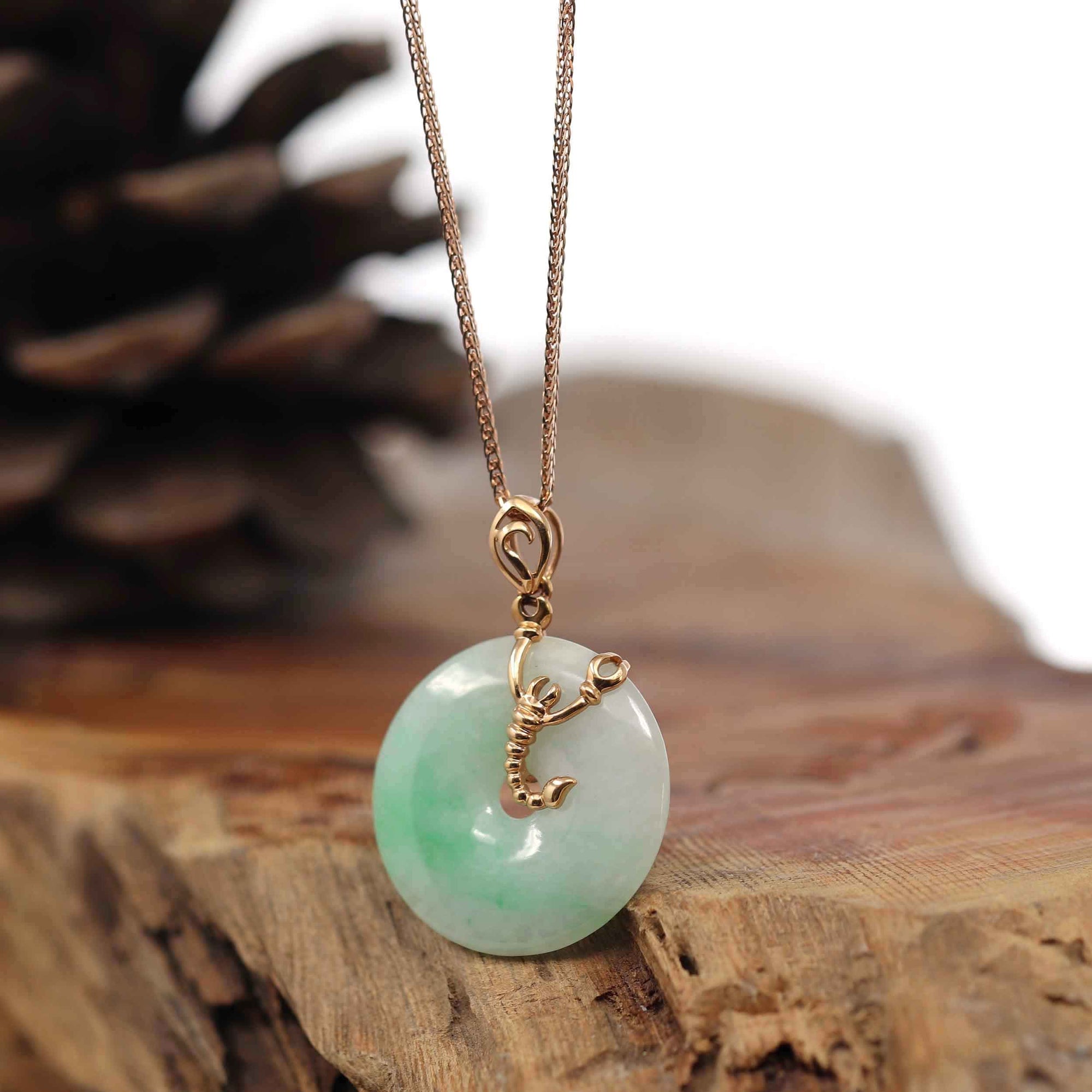 Baikalla Jewelry Gold Jadeite Pendant 18k Rose Gold Genuine Burmese Jadeite Constellation (Scorpio) Necklace Pendant