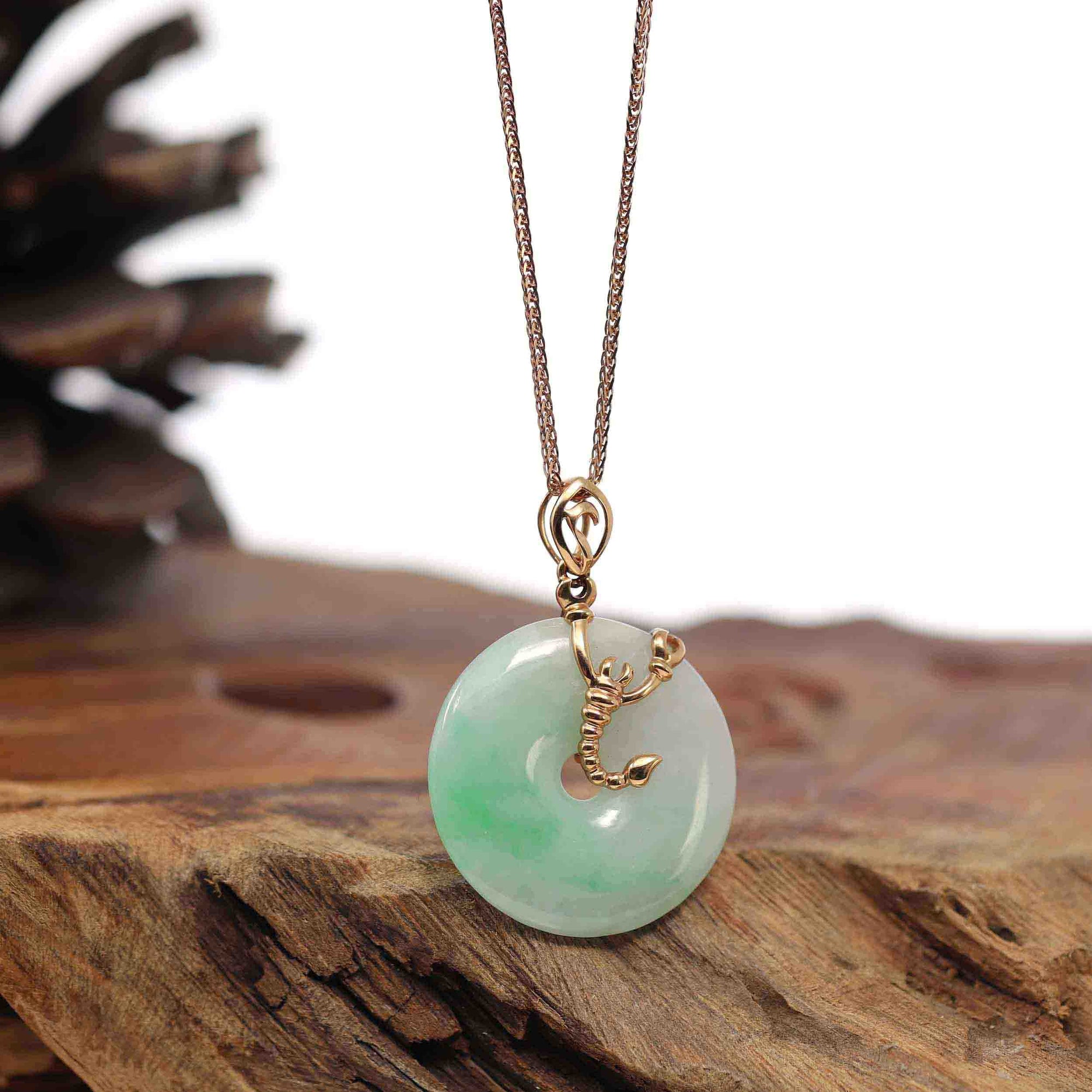 Baikalla Jewelry Gold Jadeite Pendant 18k Rose Gold Genuine Burmese Jadeite Constellation (Scorpio) Necklace Pendant