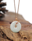 Baikalla Jewelry 18k Gold Jadeite Necklace Baikalla™ "Good Luck Birdie" 18k Rose Gold Genuine Burmese Jadeite Lucky Kou Kou Pendant Necklace With Ruby and Diamond