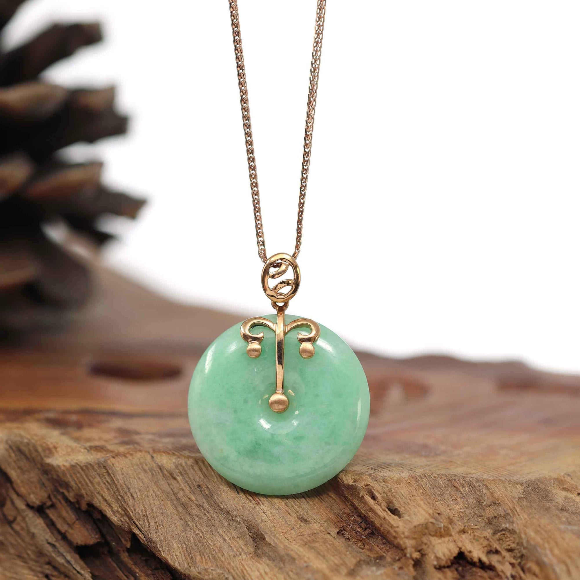 Baikalla Jewelry God Jadeite Necklace Pendant Only 18k Rose Gold Genuine Jadeite Constellation Horoscope (Libra) Necklace Pendant