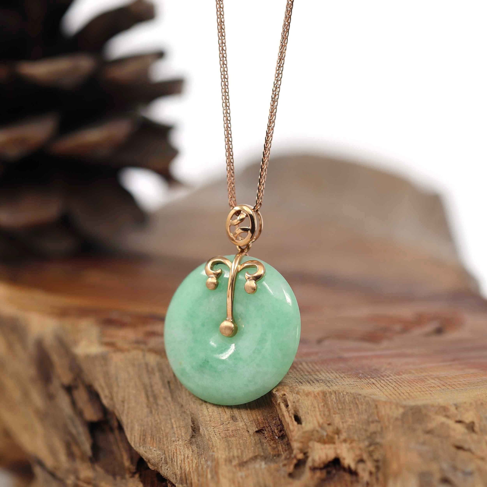 Baikalla Jewelry God Jadeite Necklace 18k Rose Gold Genuine Jadeite Constellation Horoscope (Libra) Necklace Pendant