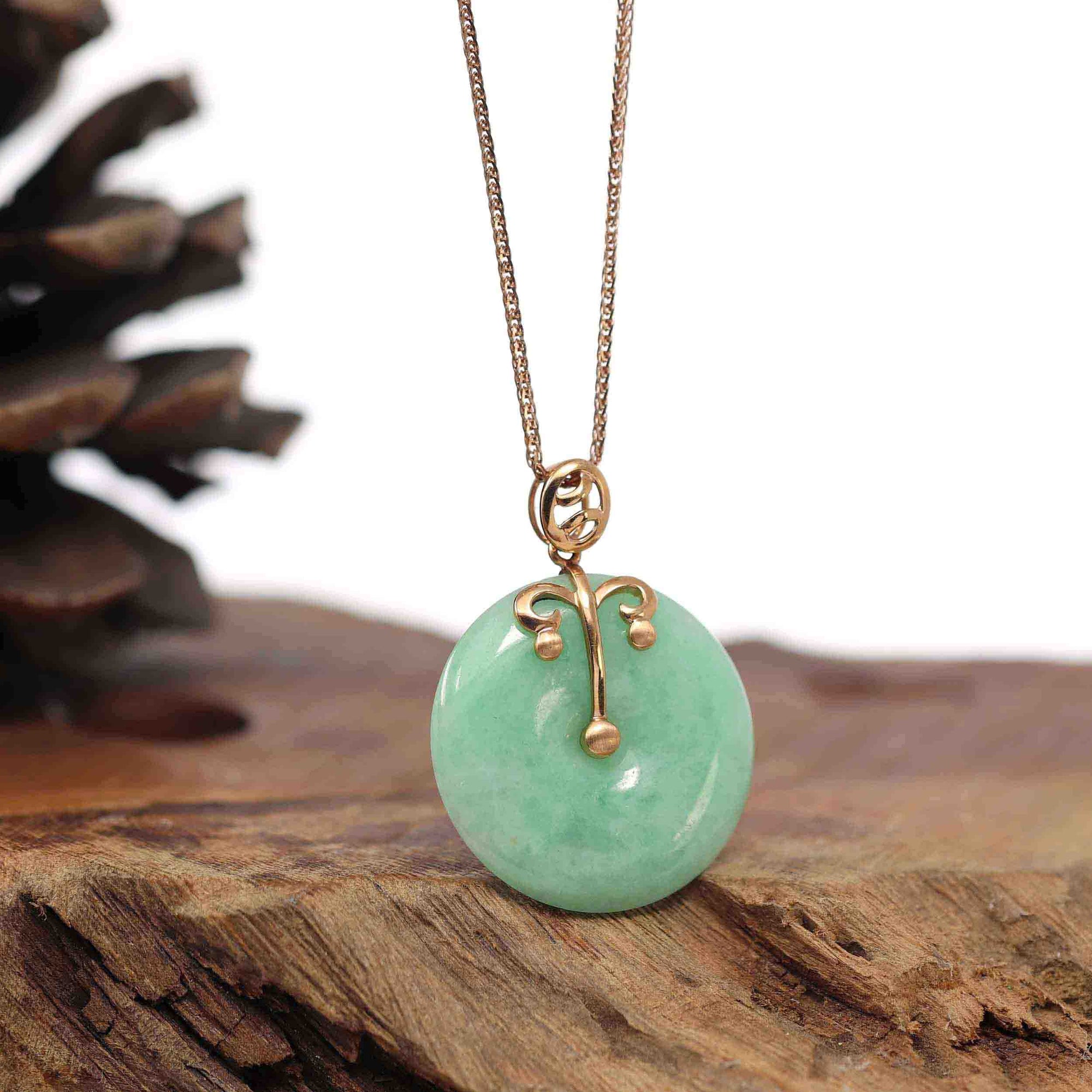 Baikalla Jewelry God Jadeite Necklace 18k Rose Gold Genuine Jadeite Constellation Horoscope (Libra) Necklace Pendant