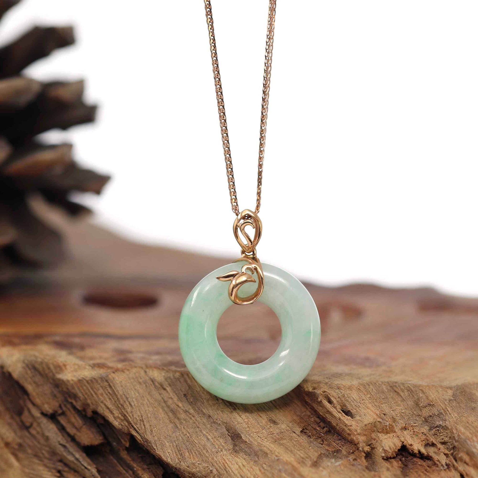 Baikalla Jewelry 18k Gold Jadeite Necklace Pendant Only Baikalla™ "Good Luck Birdie" 18k Rose Gold Genuine Burmese Jadeite Lucky Kou Kou Pendant Necklace