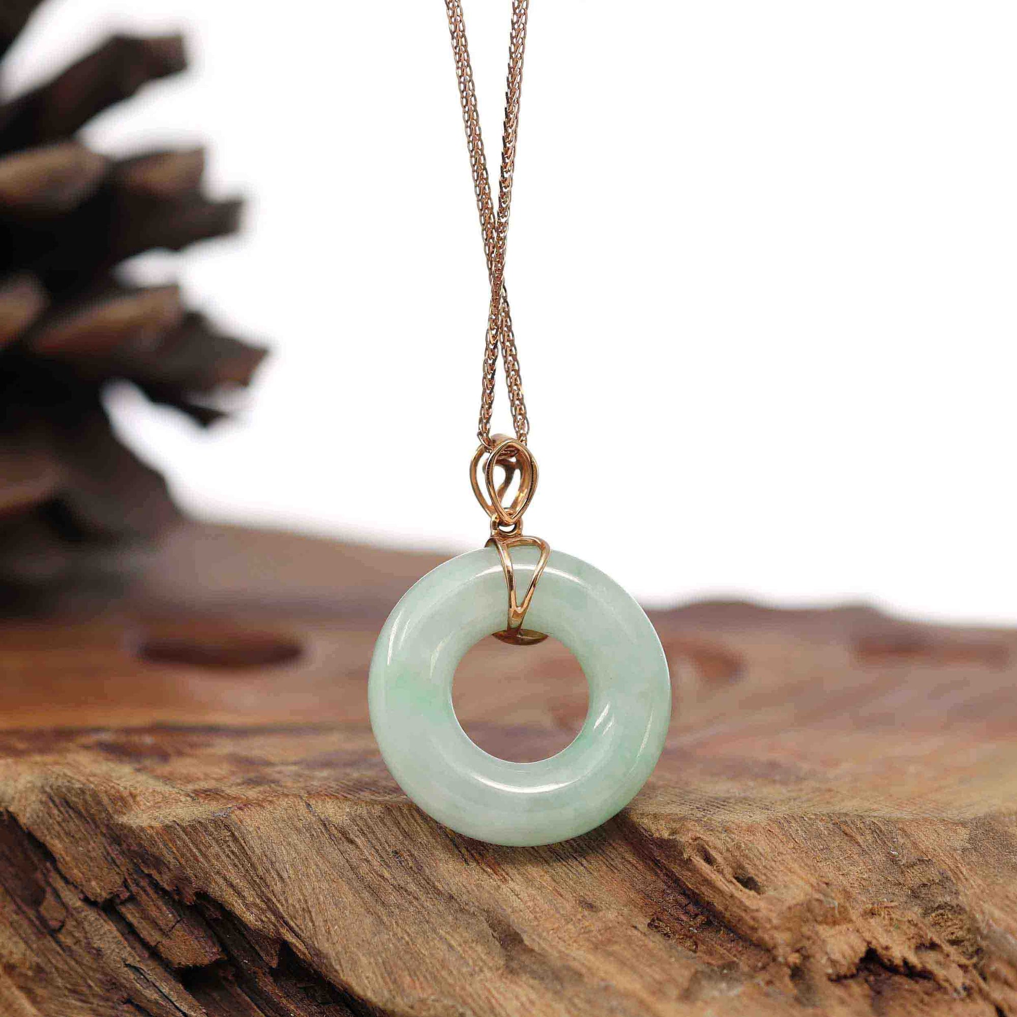 Baikalla Jewelry 18k Gold Jadeite Necklace Baikalla™ "Good Luck Birdie" 18k Rose Gold Genuine Burmese Jadeite Lucky Kou Kou Pendant Necklace