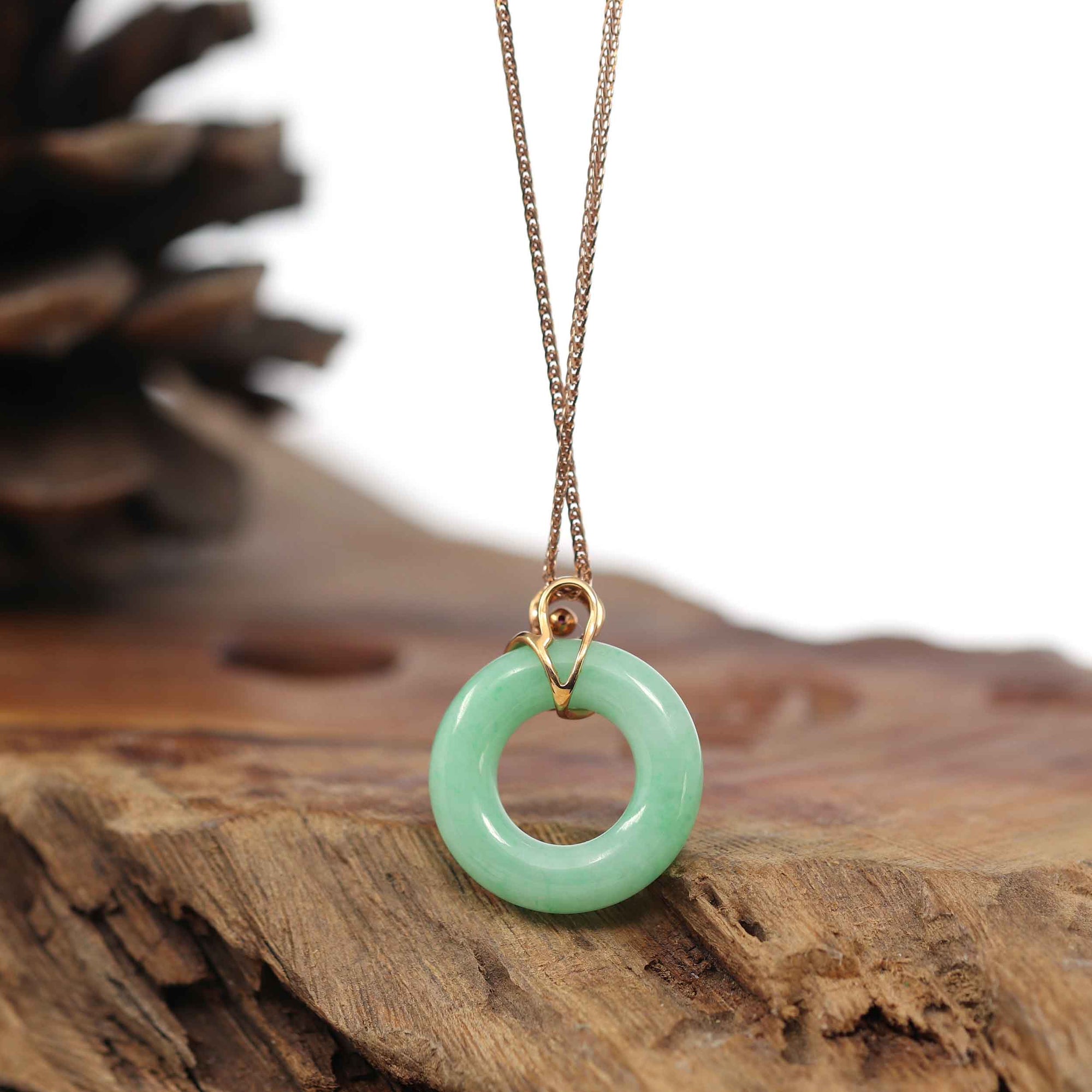 Baikalla Jewelry 18k Gold Jadeite Necklace Baikalla™ "Good Luck Birdie" 18k Rose Gold Genuine Burmese Jadeite Lucky Kou Kou Pendant Necklace With Ruby