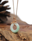 Baikalla Jewelry 18k Gold Jadeite Necklace Baikalla™ "Good Luck Birdie" 18k Rose Gold Genuine Burmese Jadeite Lucky Kou Kou Pendant Necklace With Ruby and Diamond