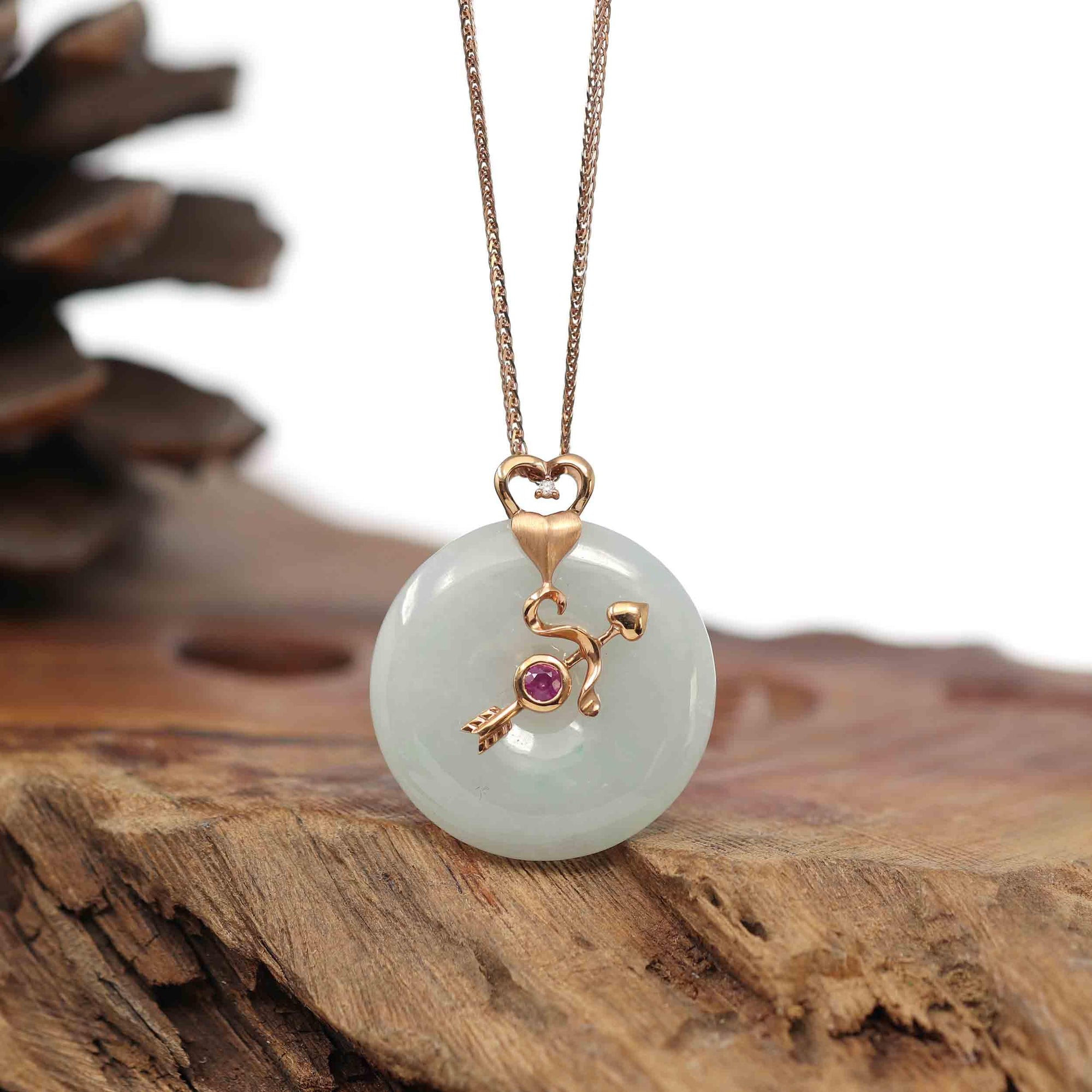 Baikalla Jewelry Gold Jadeite Pendant Pendant Only 18k Rose Gold Genuine Jadeite Constellation Horoscope (Sagittarius) Necklace Pendant with Diamonds &amp; Tourmaline