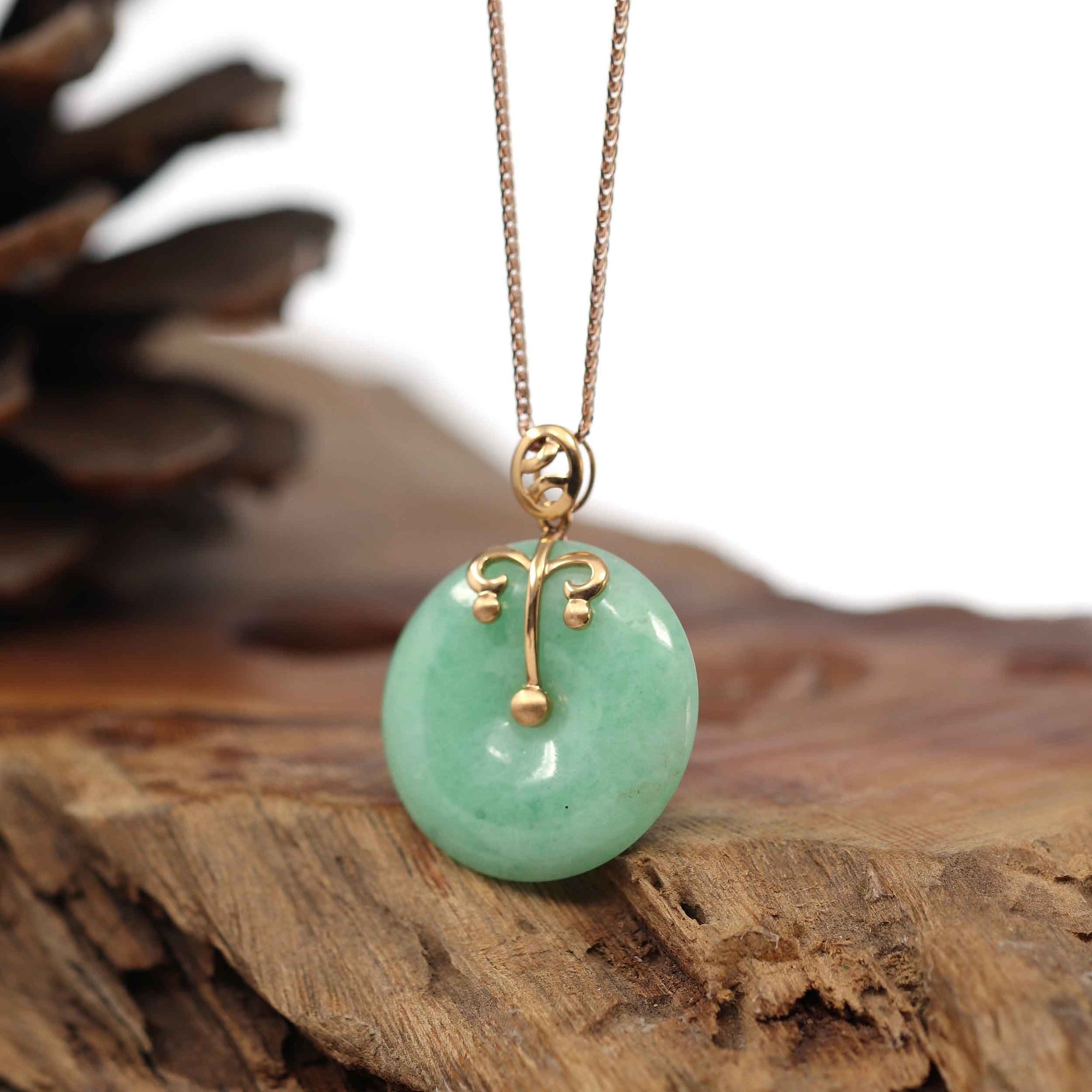 Baikalla Jewelry God Jadeite Necklace 18k Rose Gold Genuine Jadeite Constellation Horoscope (Libra) Necklace Pendant