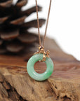 Baikalla Jewelry 18k Gold Jadeite Necklace Baikalla™ "Good Luck Birdie" 18k Rose Gold Genuine Burmese Jadeite Lucky Kou Kou Pendant Necklace With Ruby and Diamond