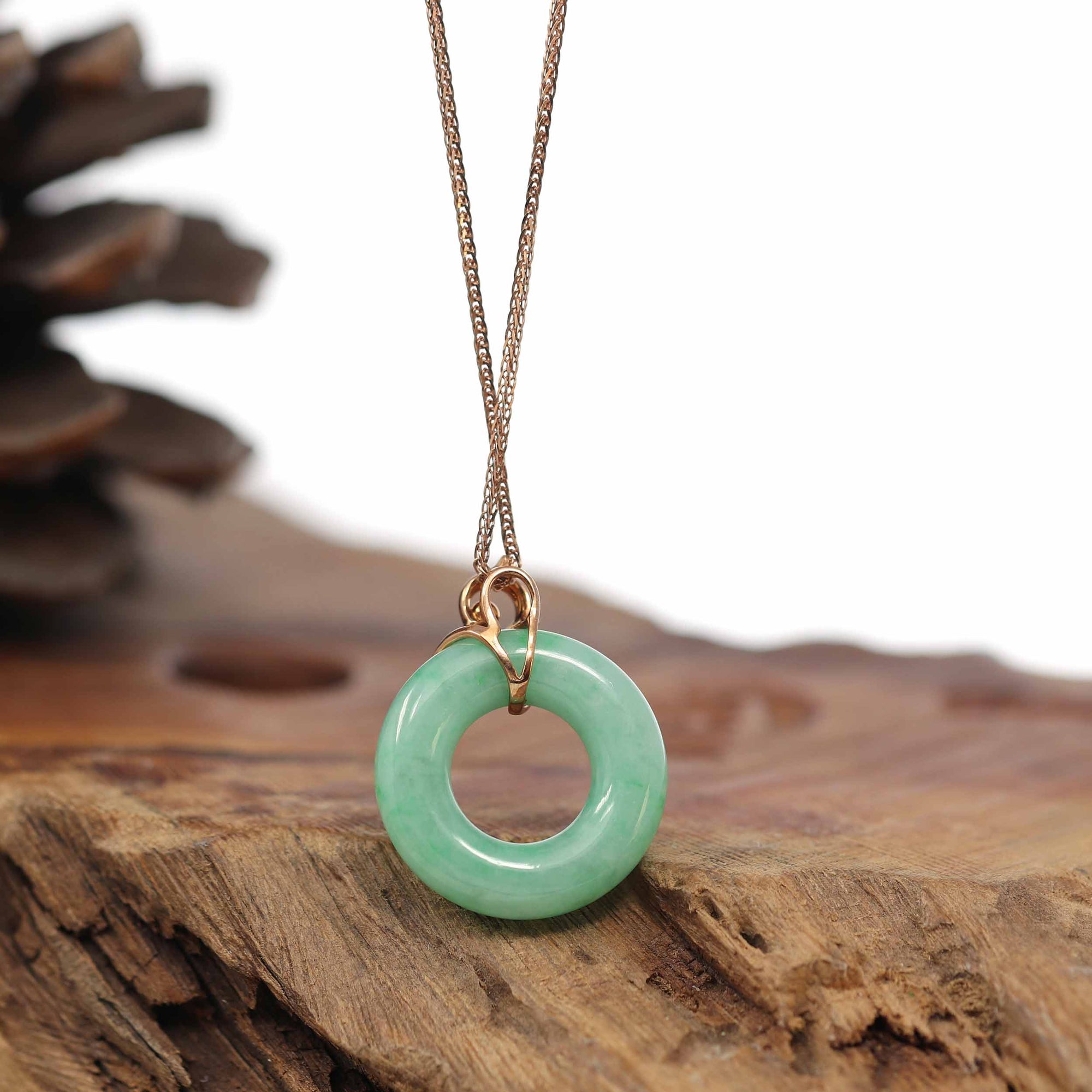 Baikalla Jewelry 18k Gold Jadeite Necklace Baikalla™ "Good Luck Birdie" 18k Rose Gold Genuine Burmese Jadeite Lucky Kou Kou Pendant Necklace With Ruby