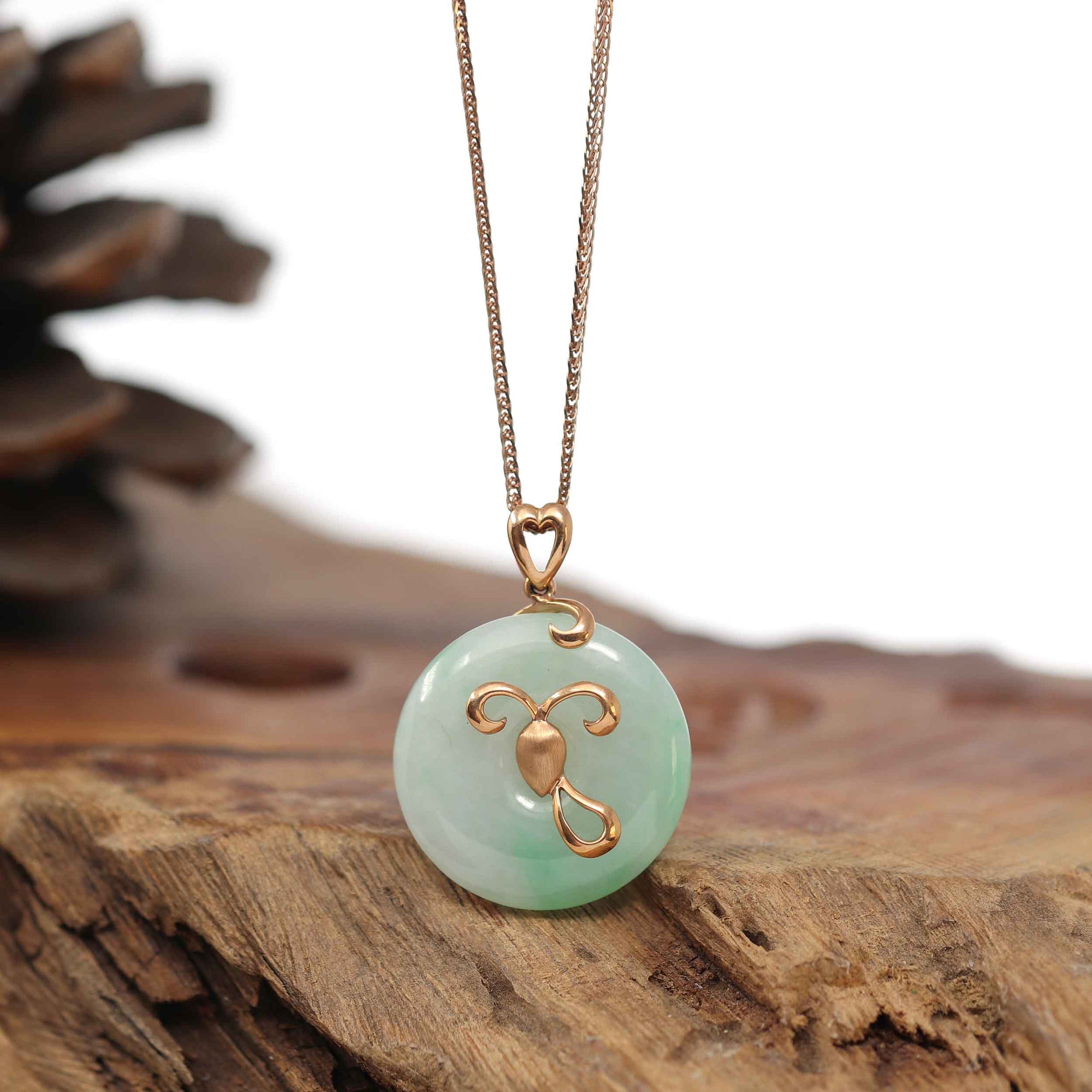 Baikalla Jewelry Jade Pendant Pendant Only 18k Rose Gold Genuine Burmese Jadeite Constellation (Aries) Necklace Pendant