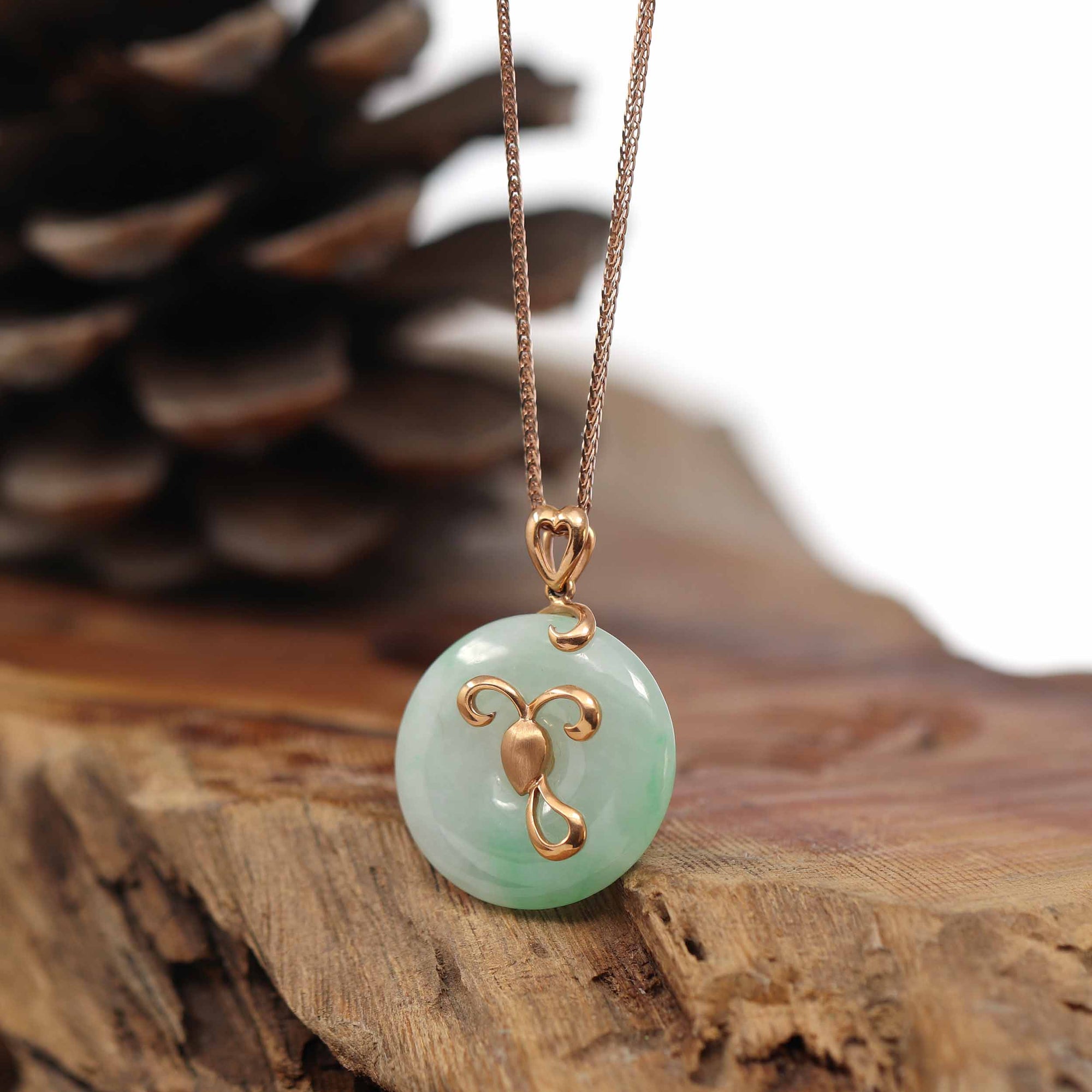 Baikalla Jewelry Jade Pendant 18k Rose Gold Genuine Burmese Jadeite Constellation (Aries) Necklace Pendant