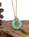 Baikalla Jewelry 18k Gold Jadeite Necklace Baikalla™ "Good Luck Birdie" 18k Rose Gold Genuine Burmese Jadeite Lucky Kou Kou Pendant Necklace With Ruby and Diamond